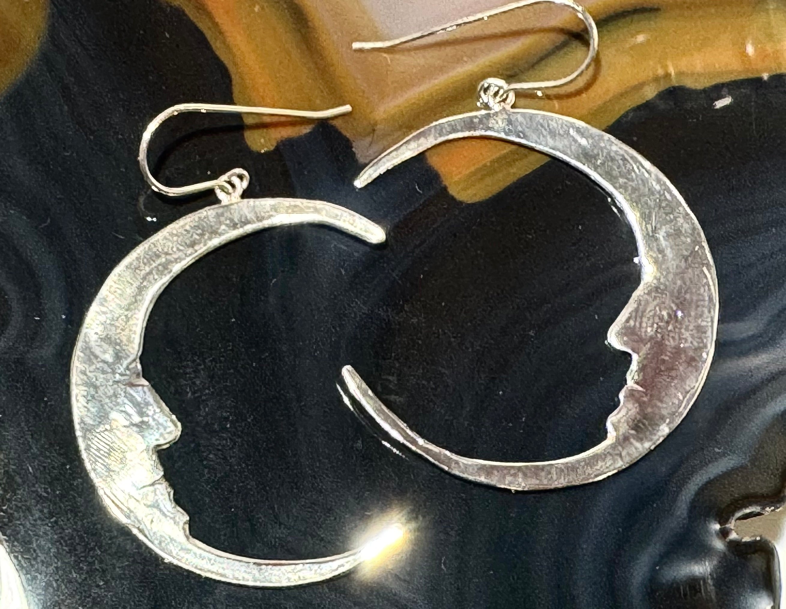 Crescent Man in the Moon Sterling Dangles