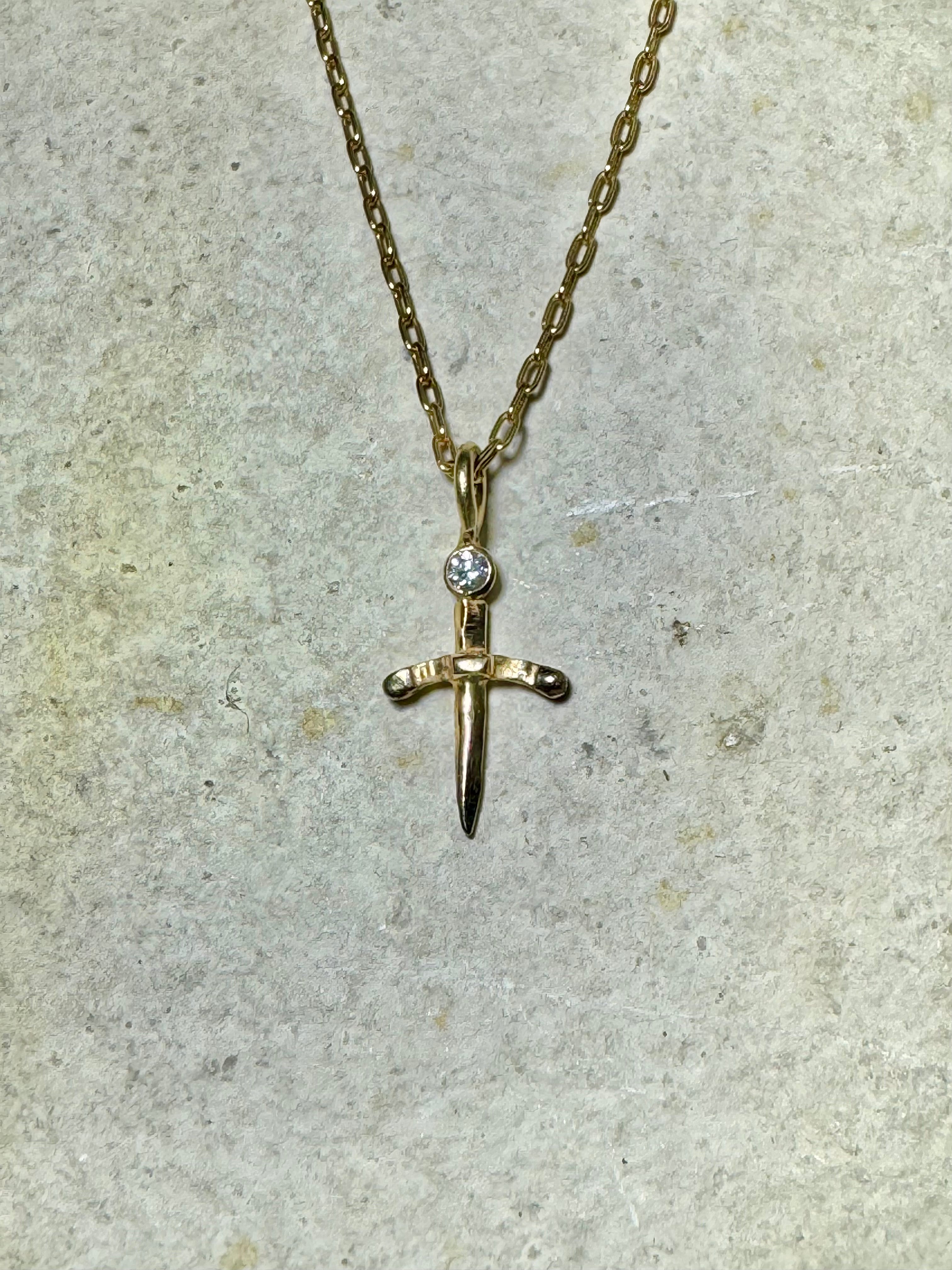Dagger With Diamond 14k Pendant