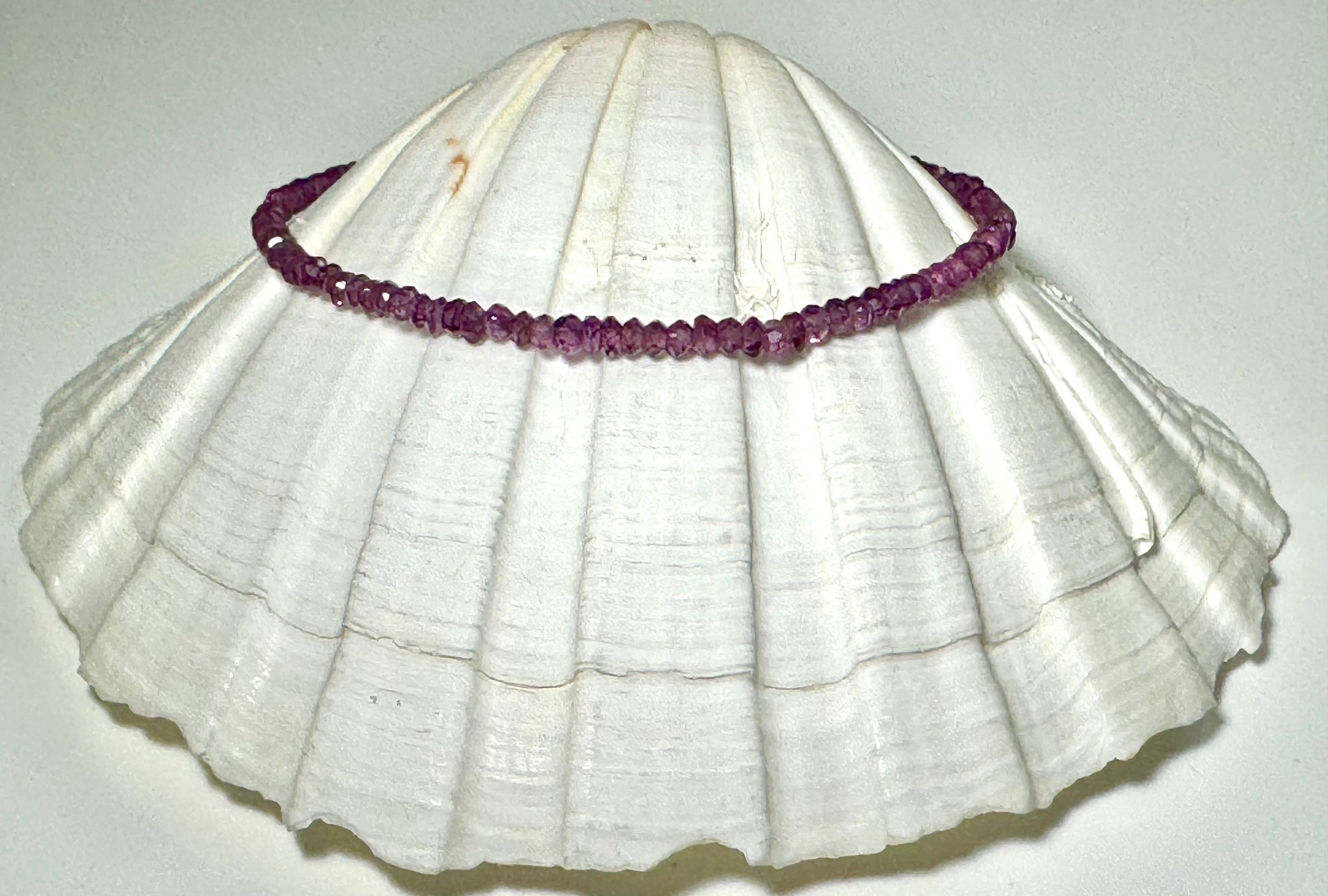 Garnet (Rhodolite) 2mm Bead Sterling Bracelet- weight