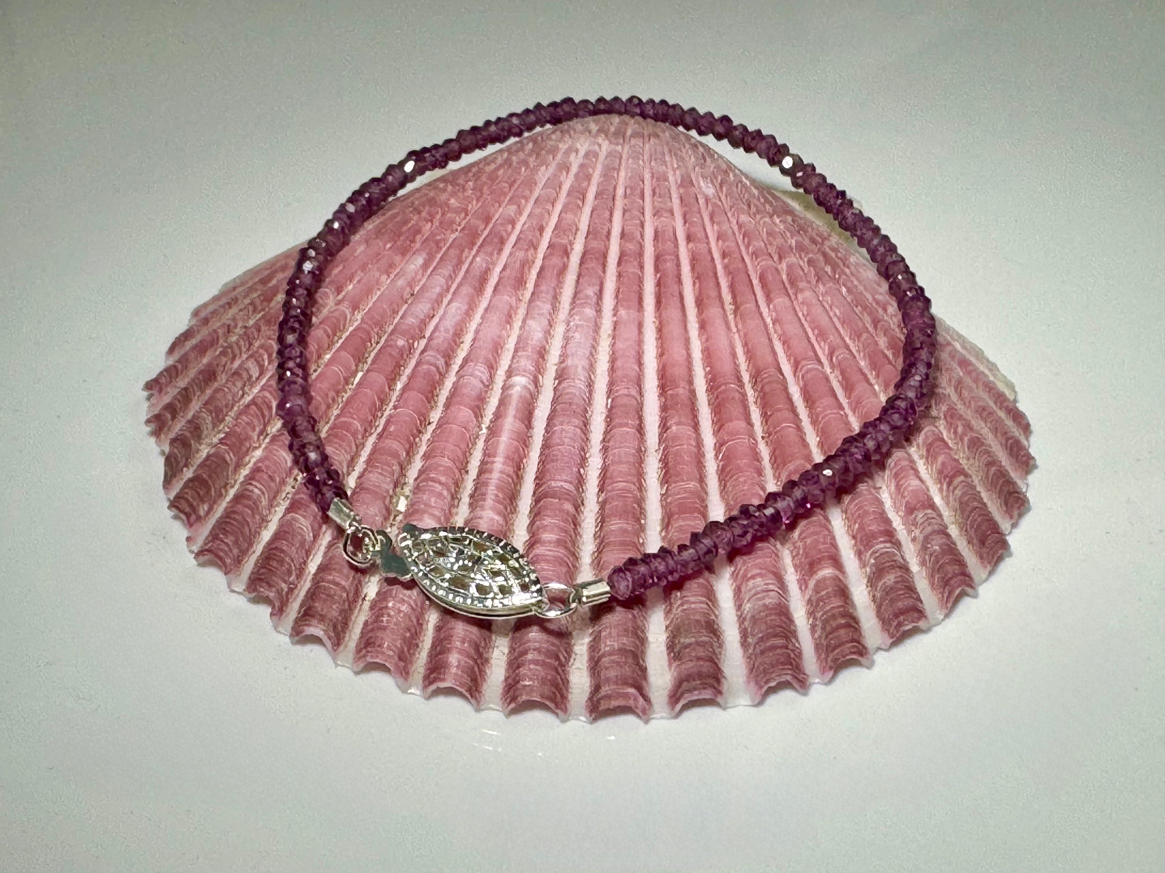 Garnet (Rhodolite) 2mm Bead Sterling Bracelet- weight