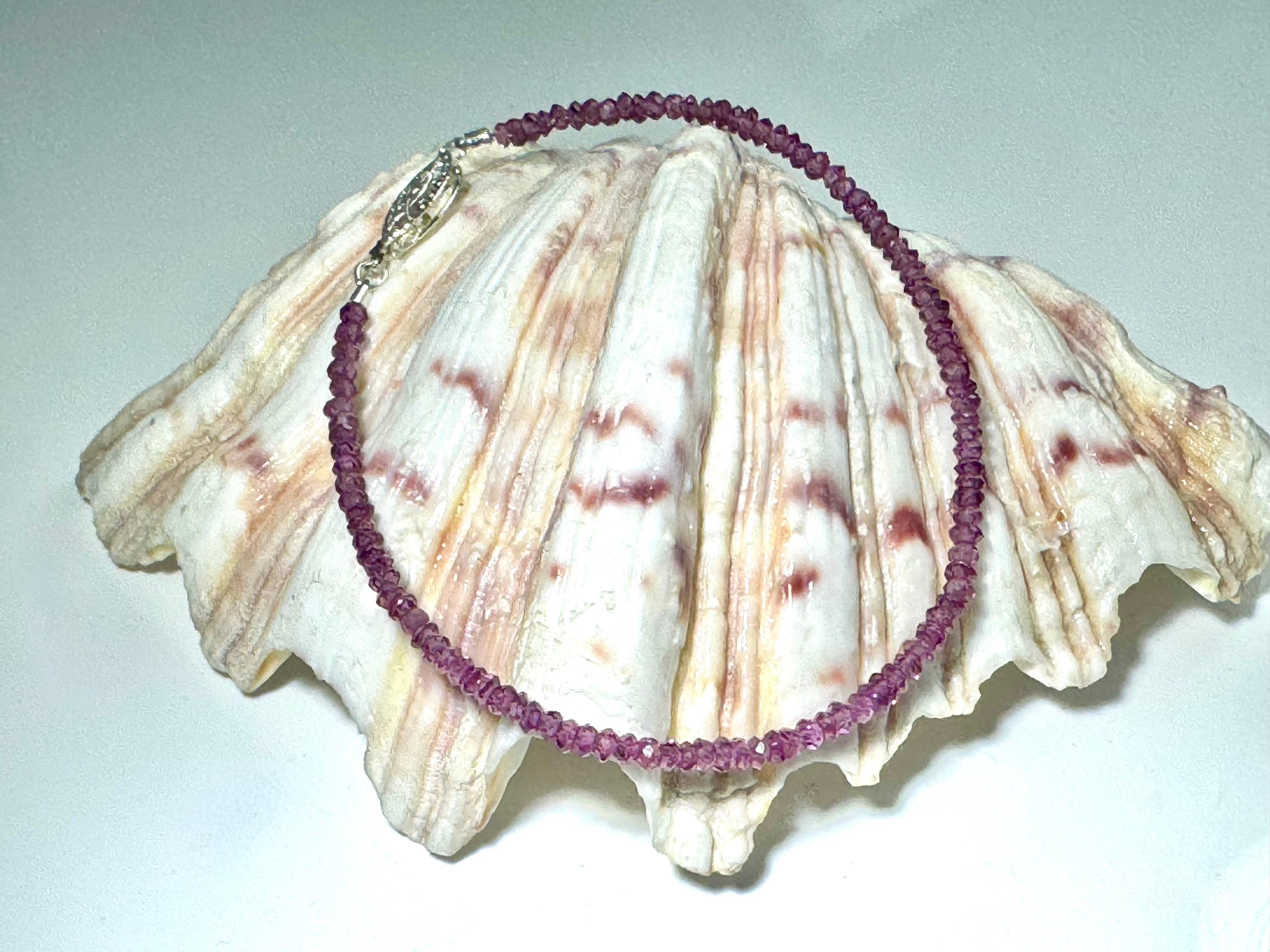 Garnet (Rhodolite) 2mm Bead Sterling Bracelet- weight