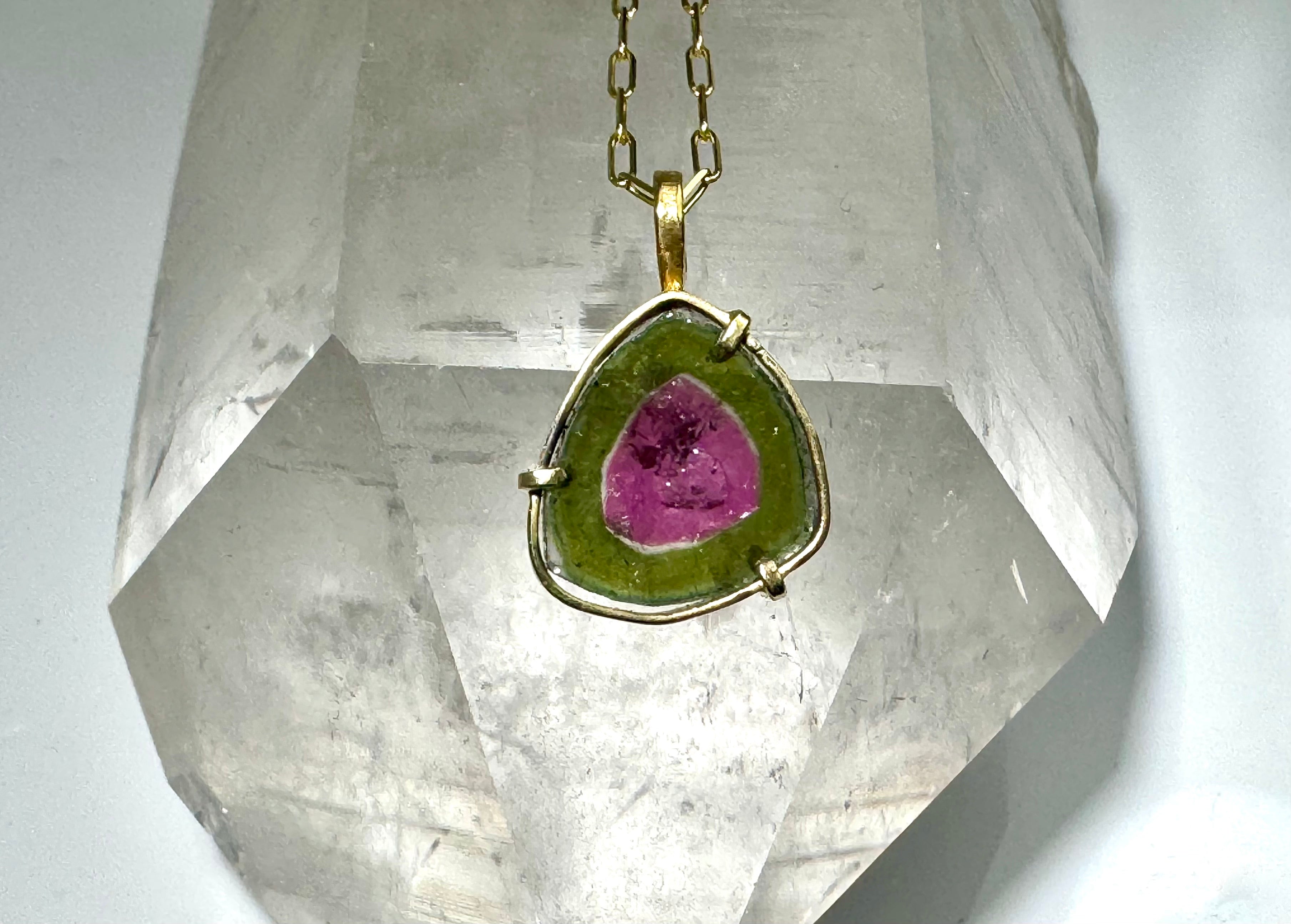 Watermelon Tourmaline 18k Pendant
