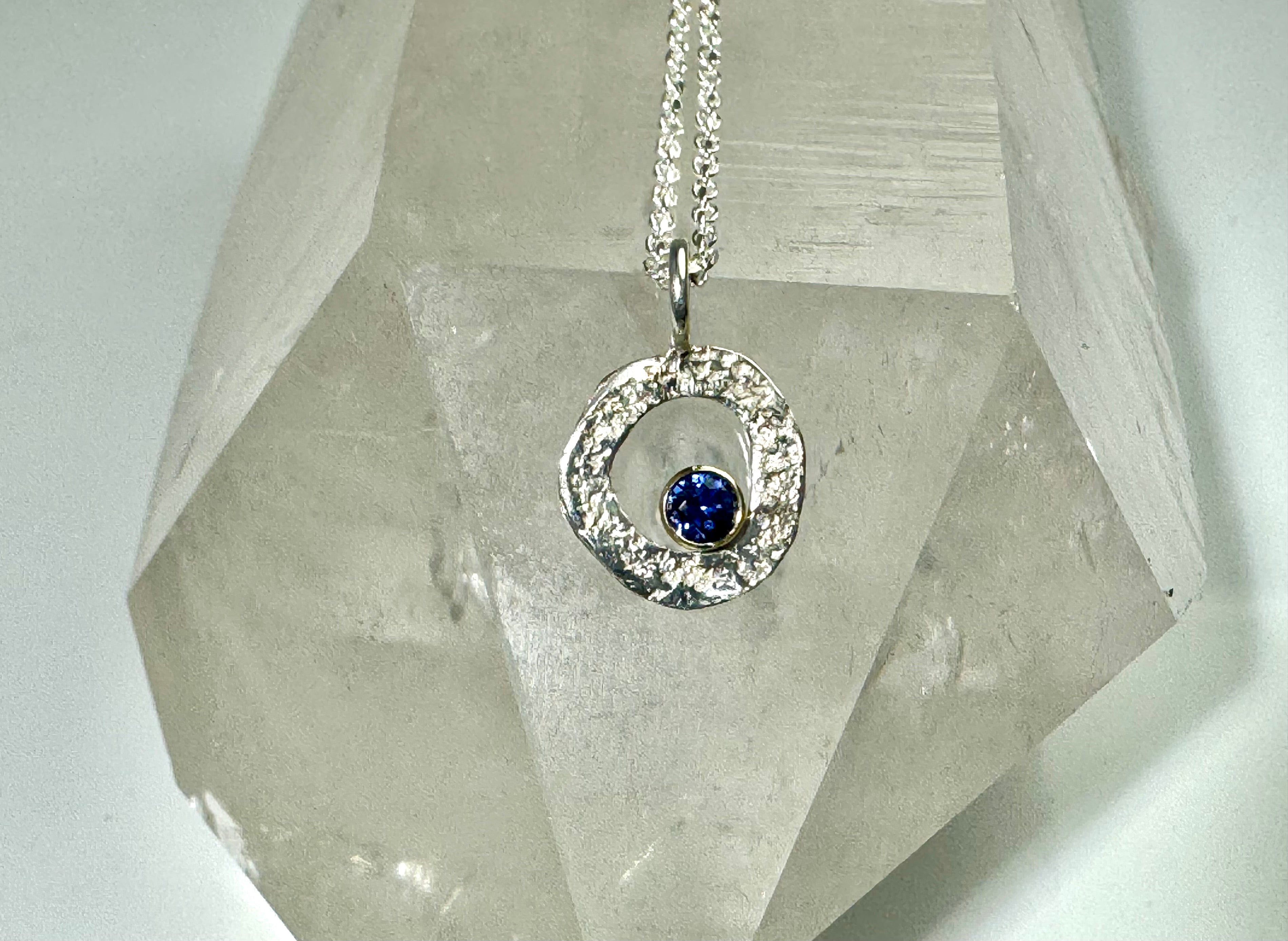 Sapphire Open Textured 18k & Sterling Pendant