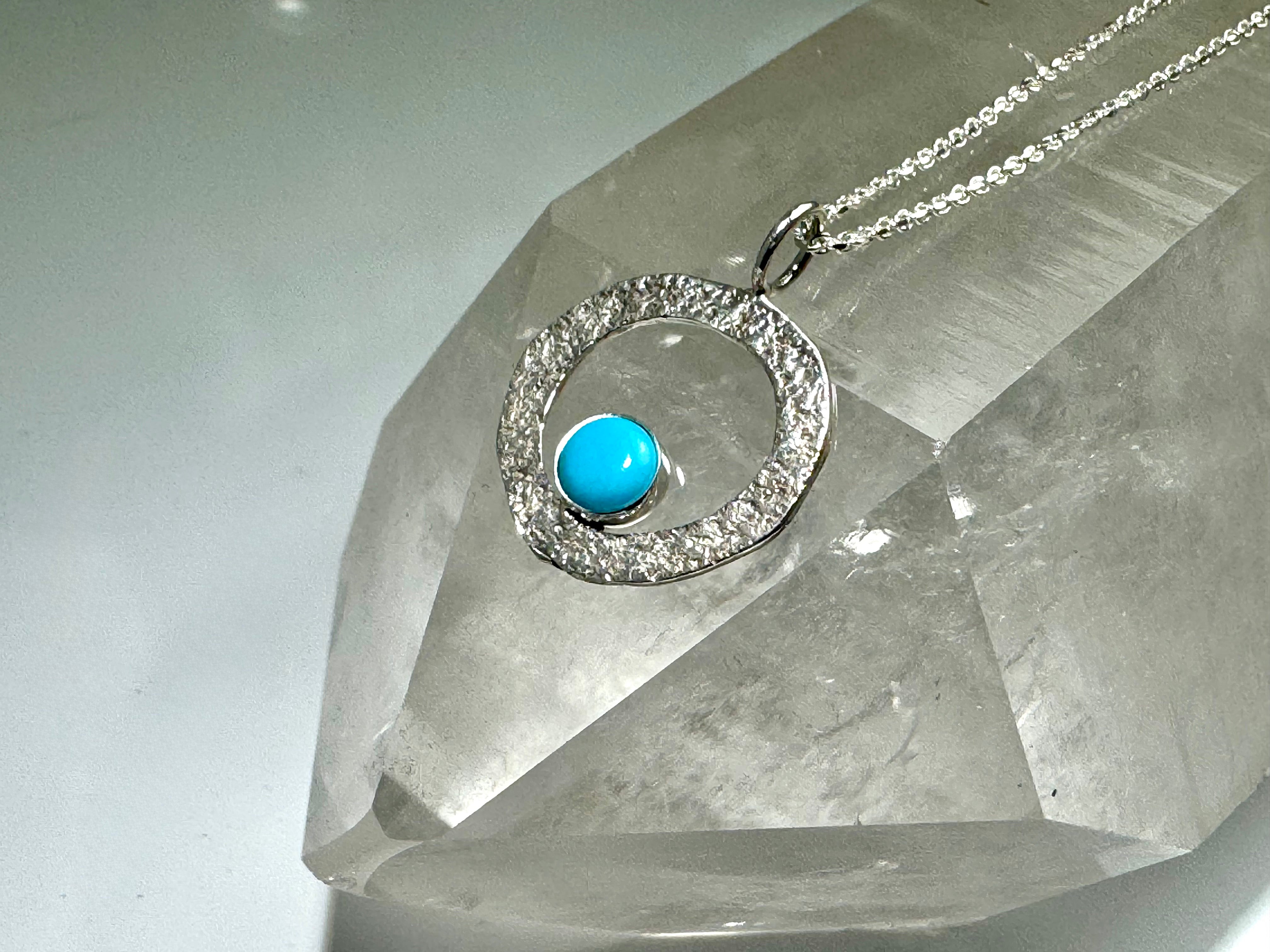 Turquoise (American) Textured Open Disc Sterling Pendant