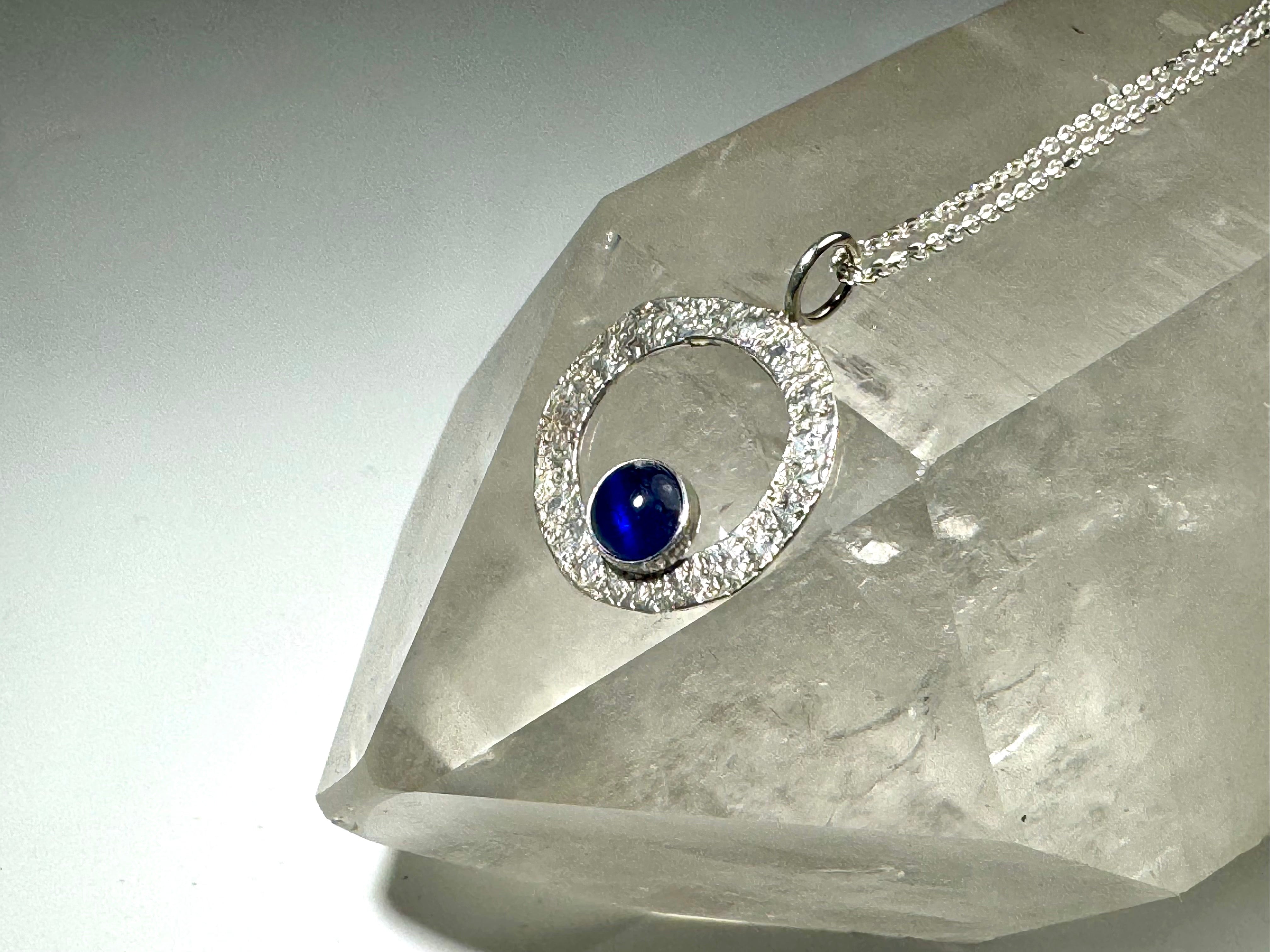 Kyanite Textured Open Disc Sterling Pendant