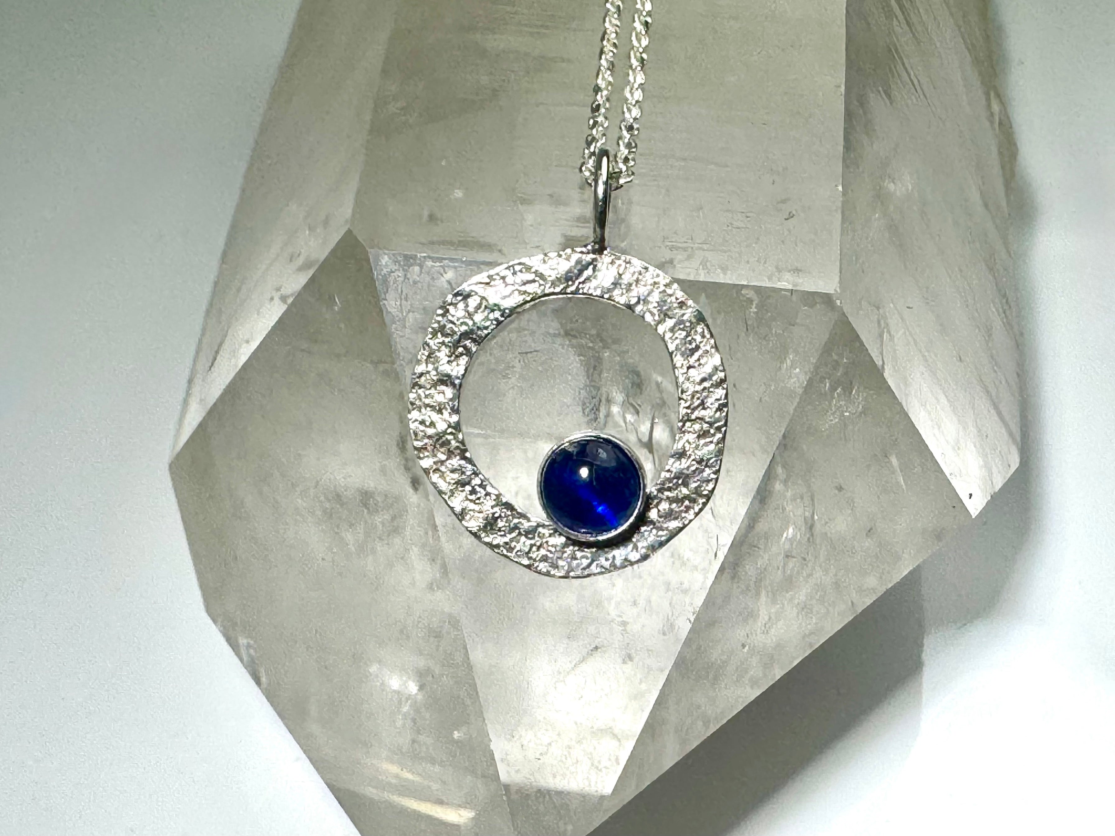 Kyanite Textured Open Disc Sterling Pendant