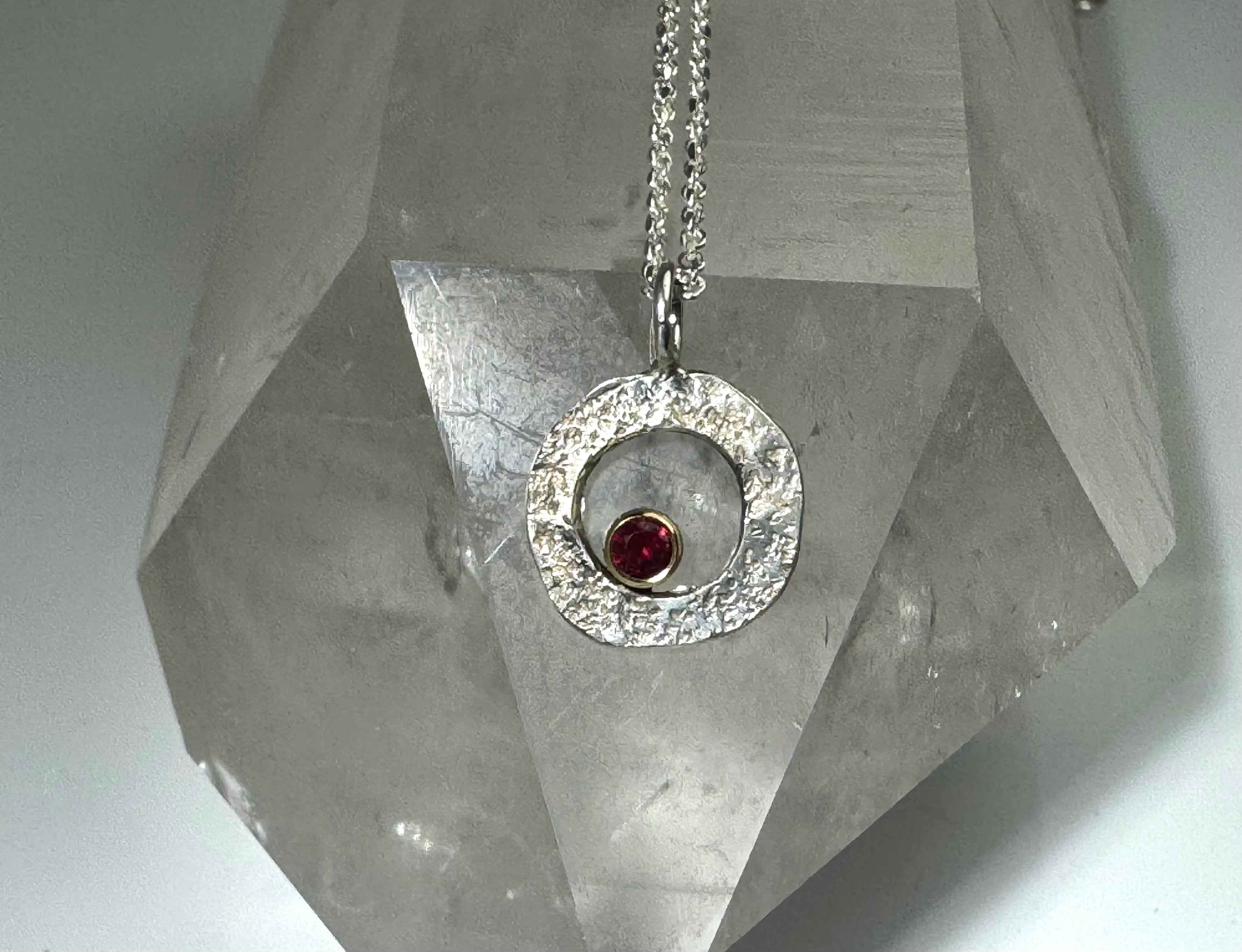 Ruby (Burma) Textured Open Pendant 18k & Sterling Pendant