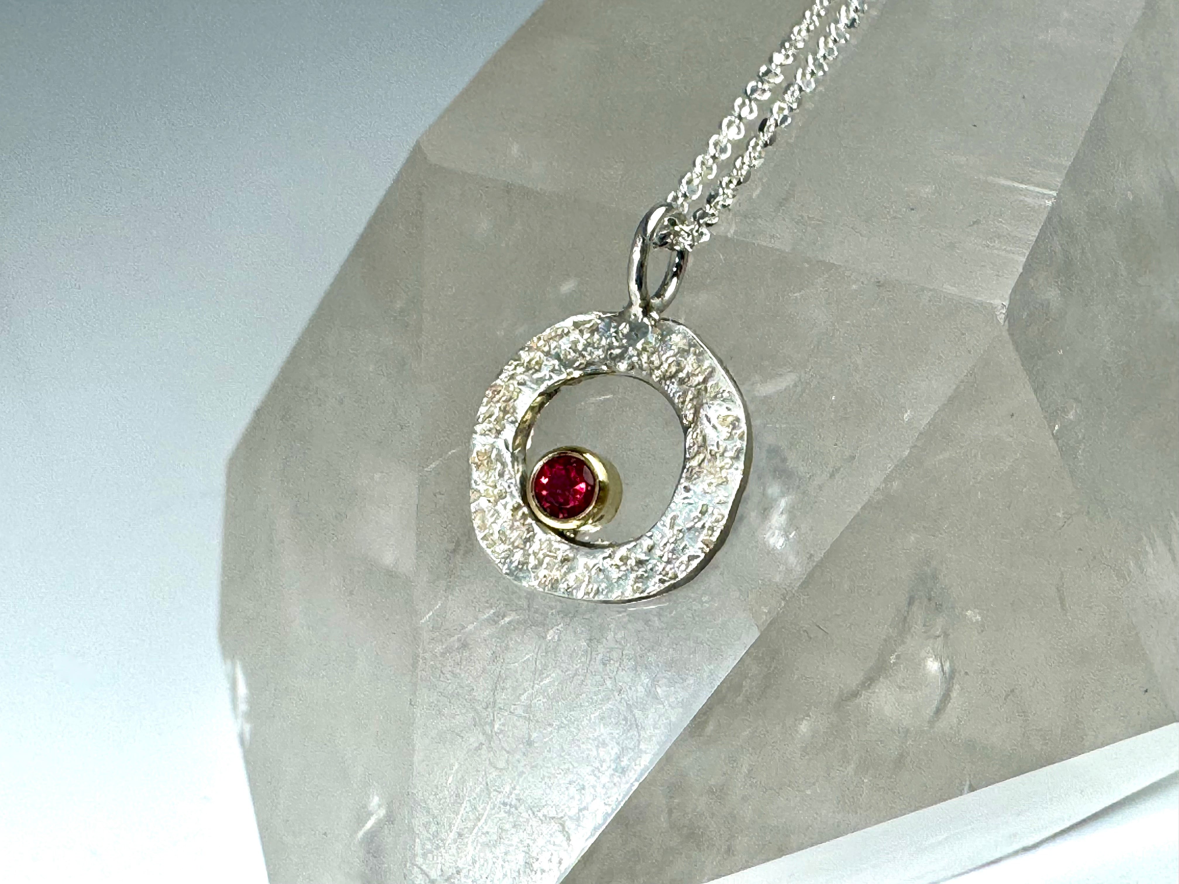 Ruby (Burma) Textured Open Pendant 18k & Sterling Pendant