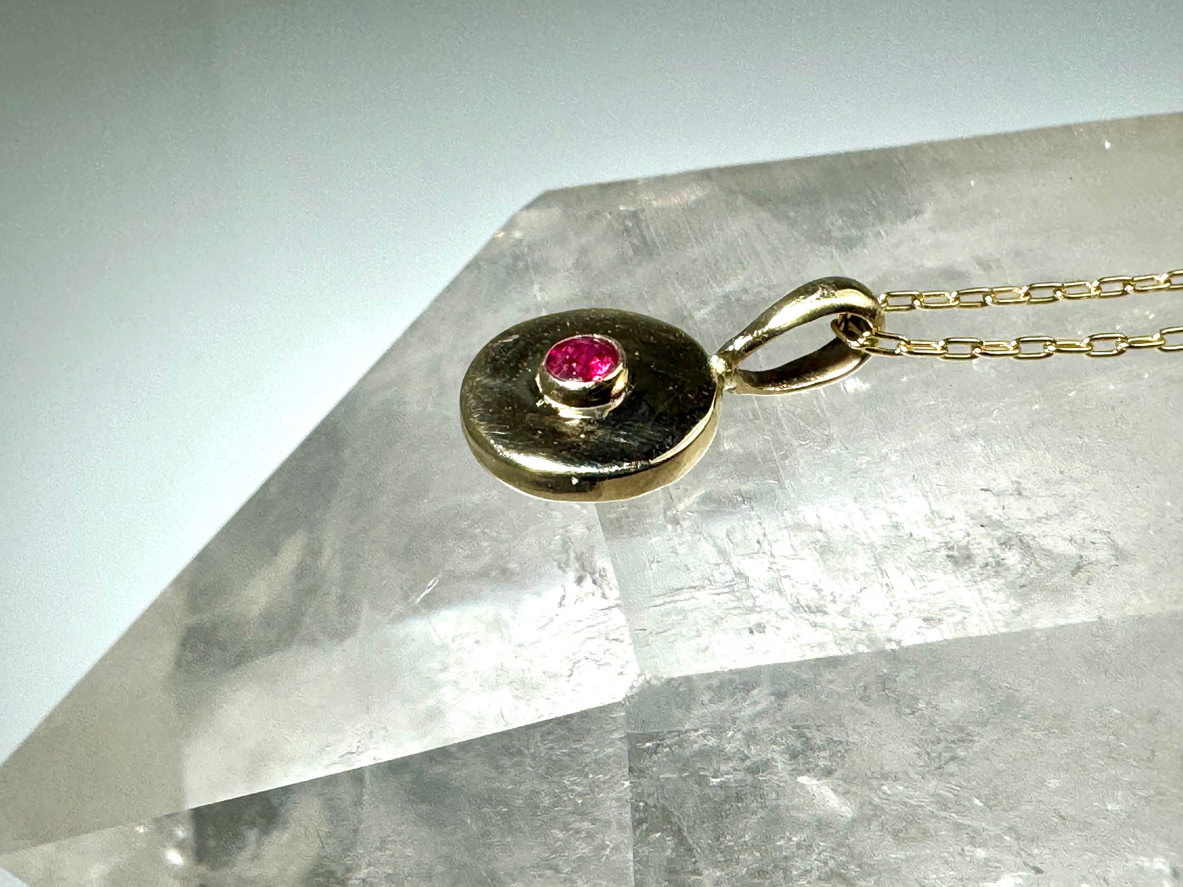Ruby (AAA) 3mm 14k Disc Pendant