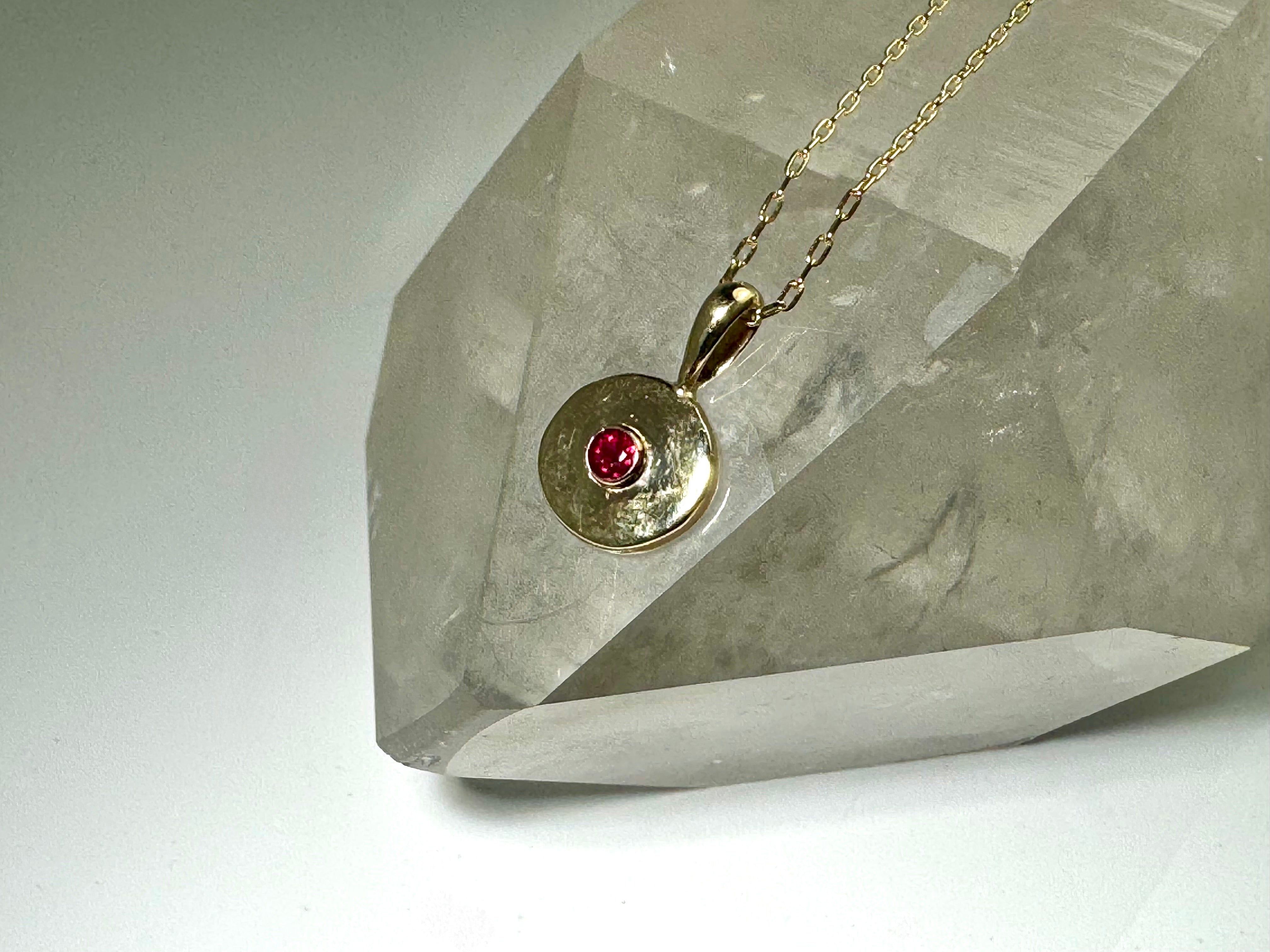Ruby (AAA) 3mm 14k Disc Pendant