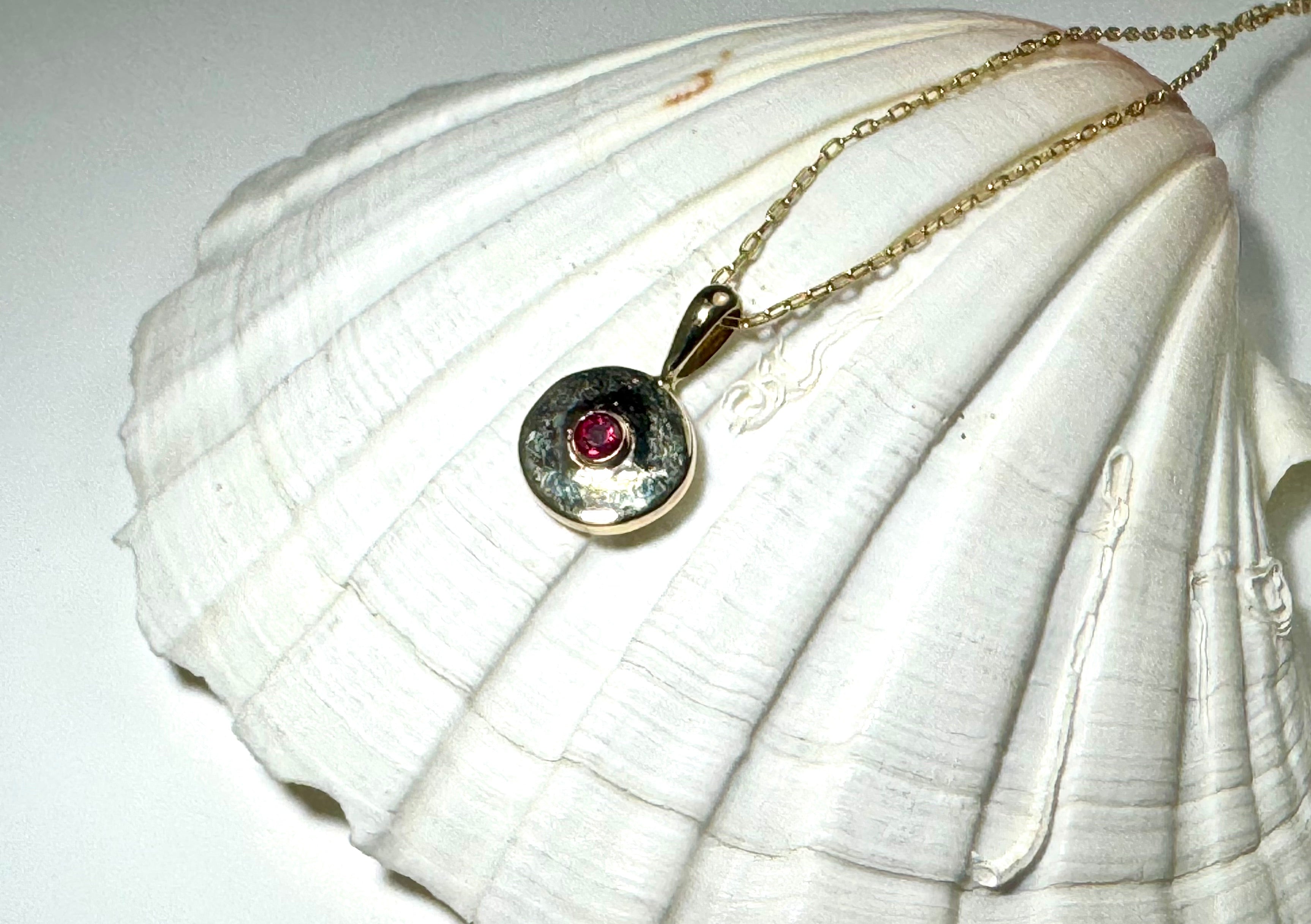 Ruby (AAA) 3mm 14k Disc Pendant