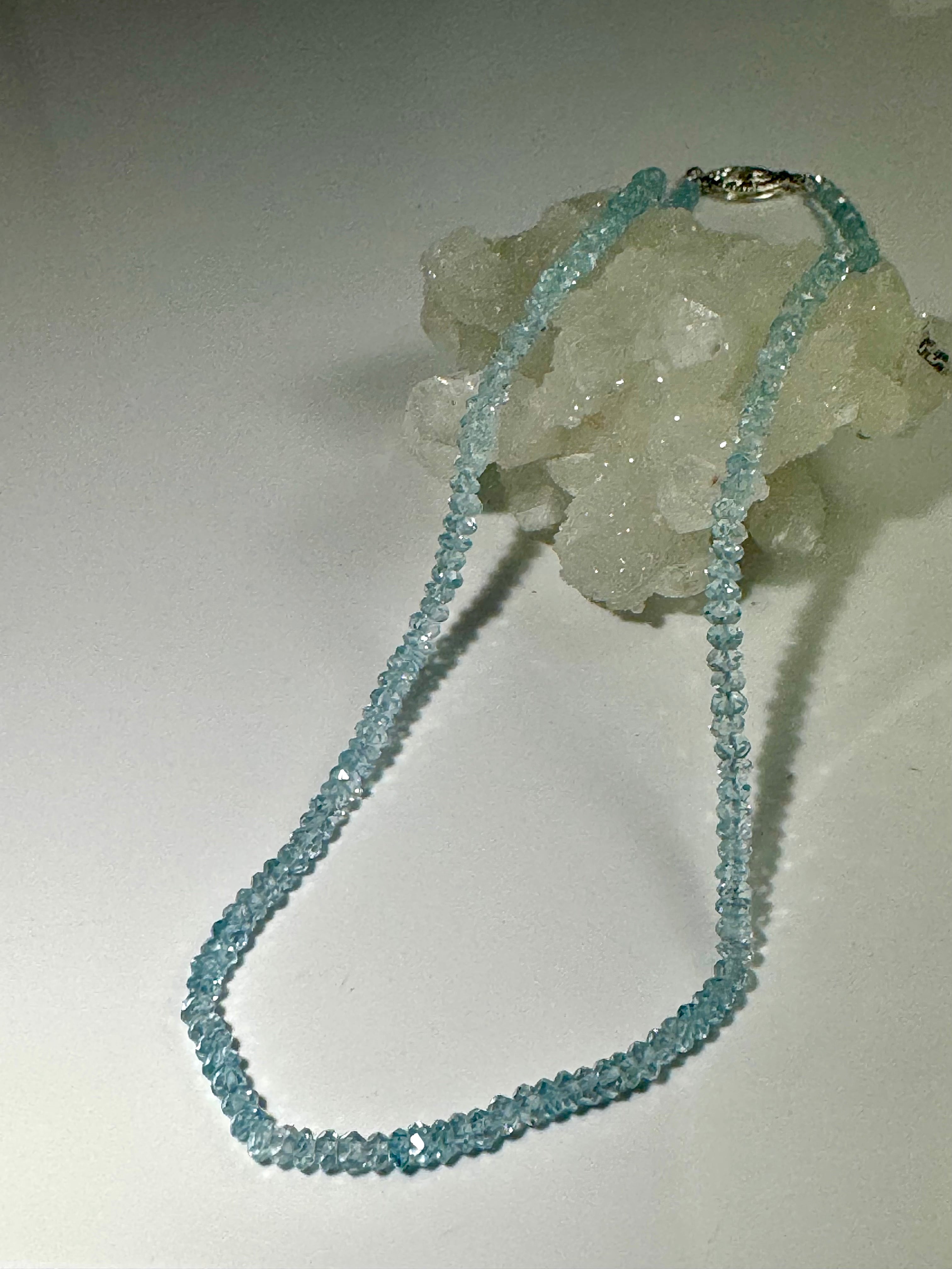 Blue Topaz 4mm Bead Sterling Silver Necklace