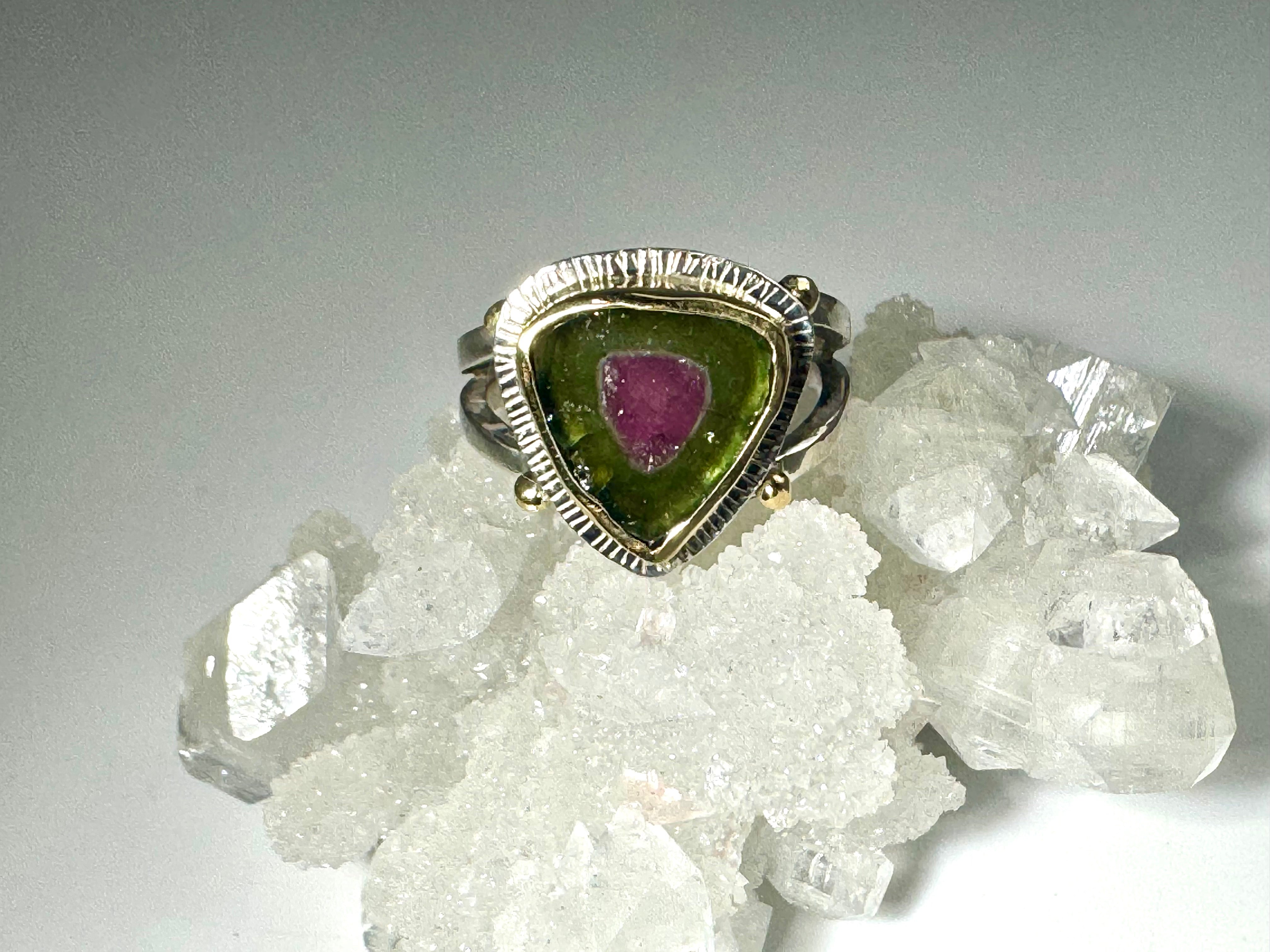 Watermelon Tourmaline 18k & Sterling Ring