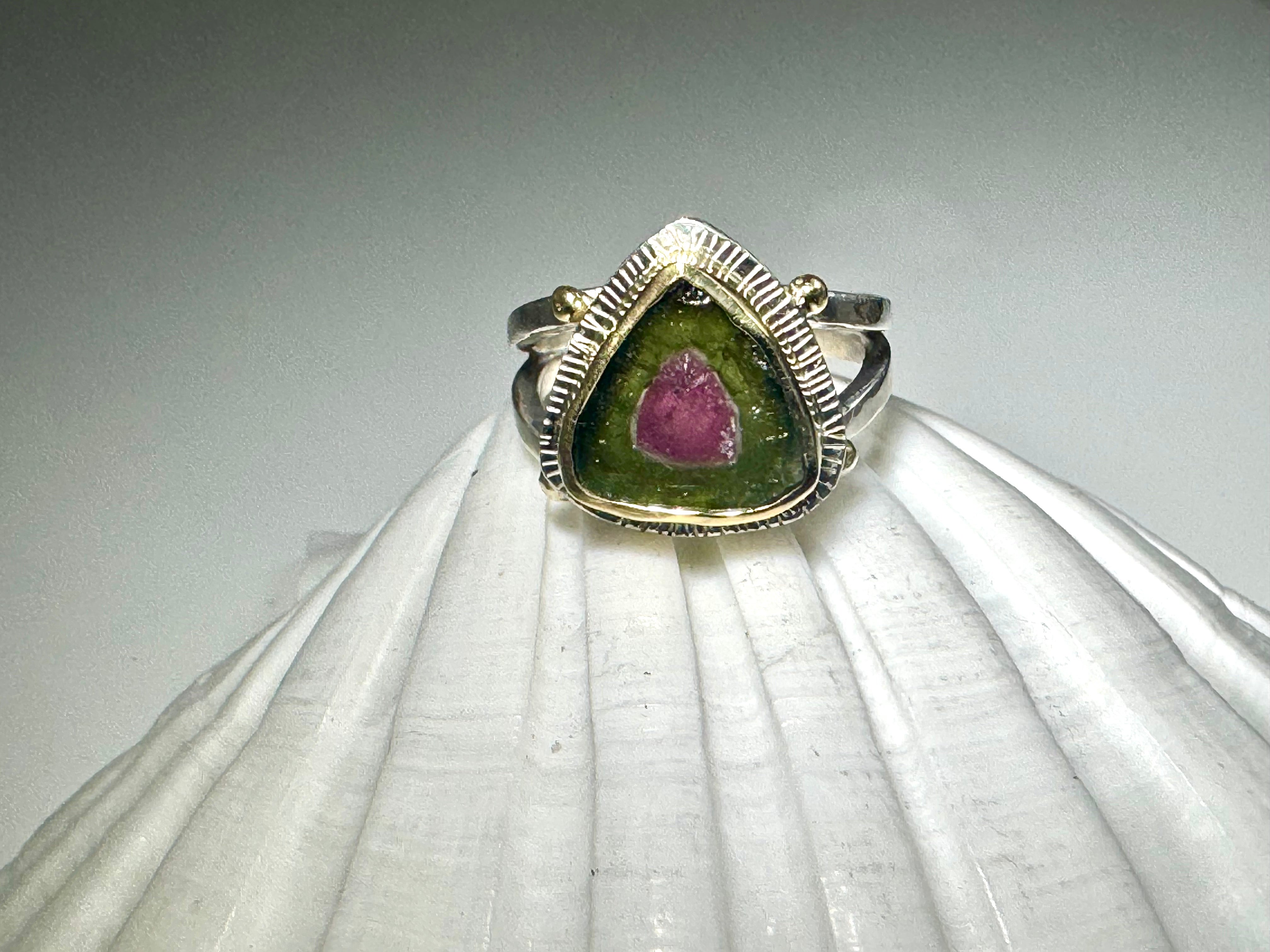 Watermelon Tourmaline 18k & Sterling Ring