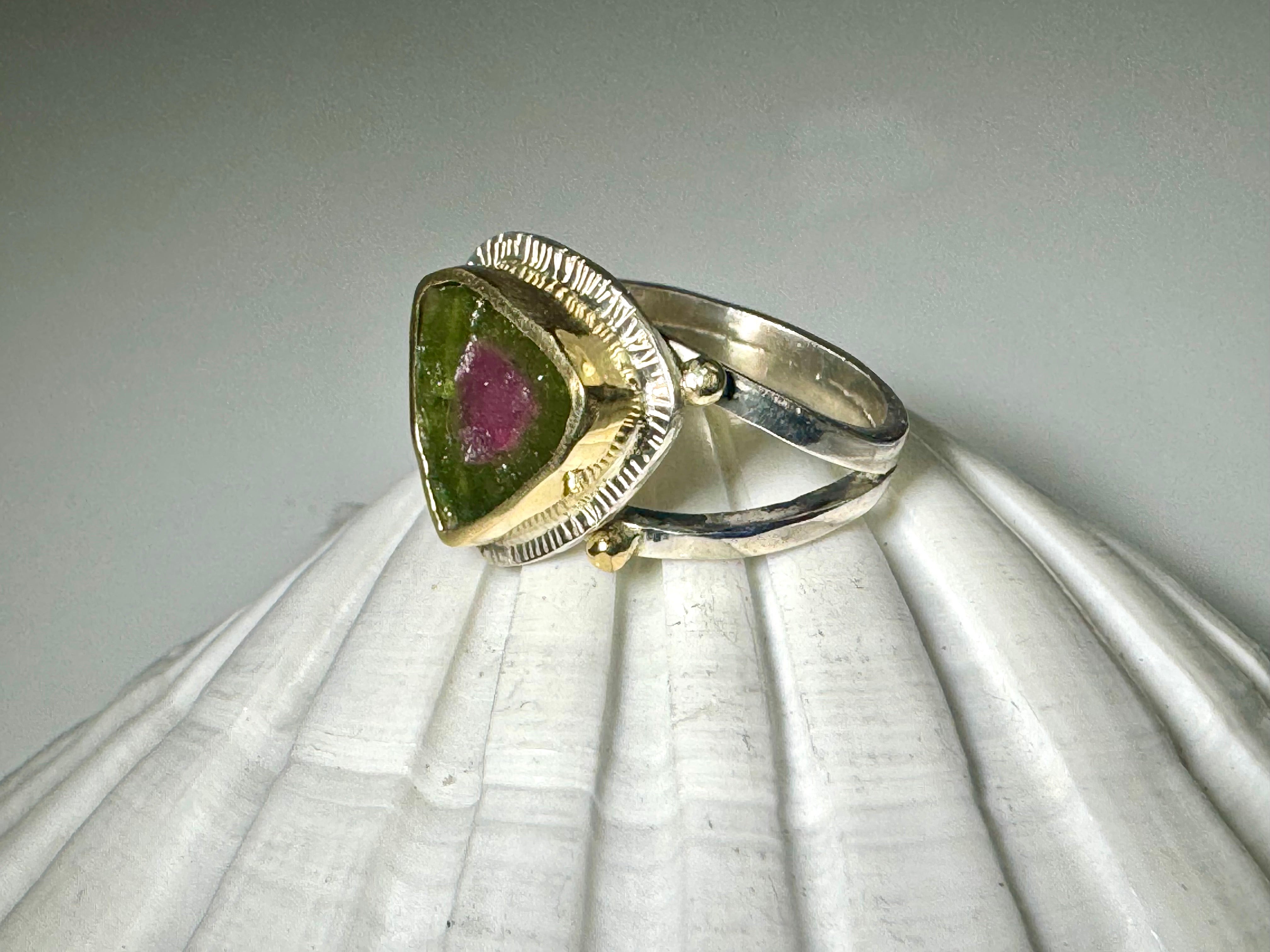 Watermelon Tourmaline 18k & Sterling Ring
