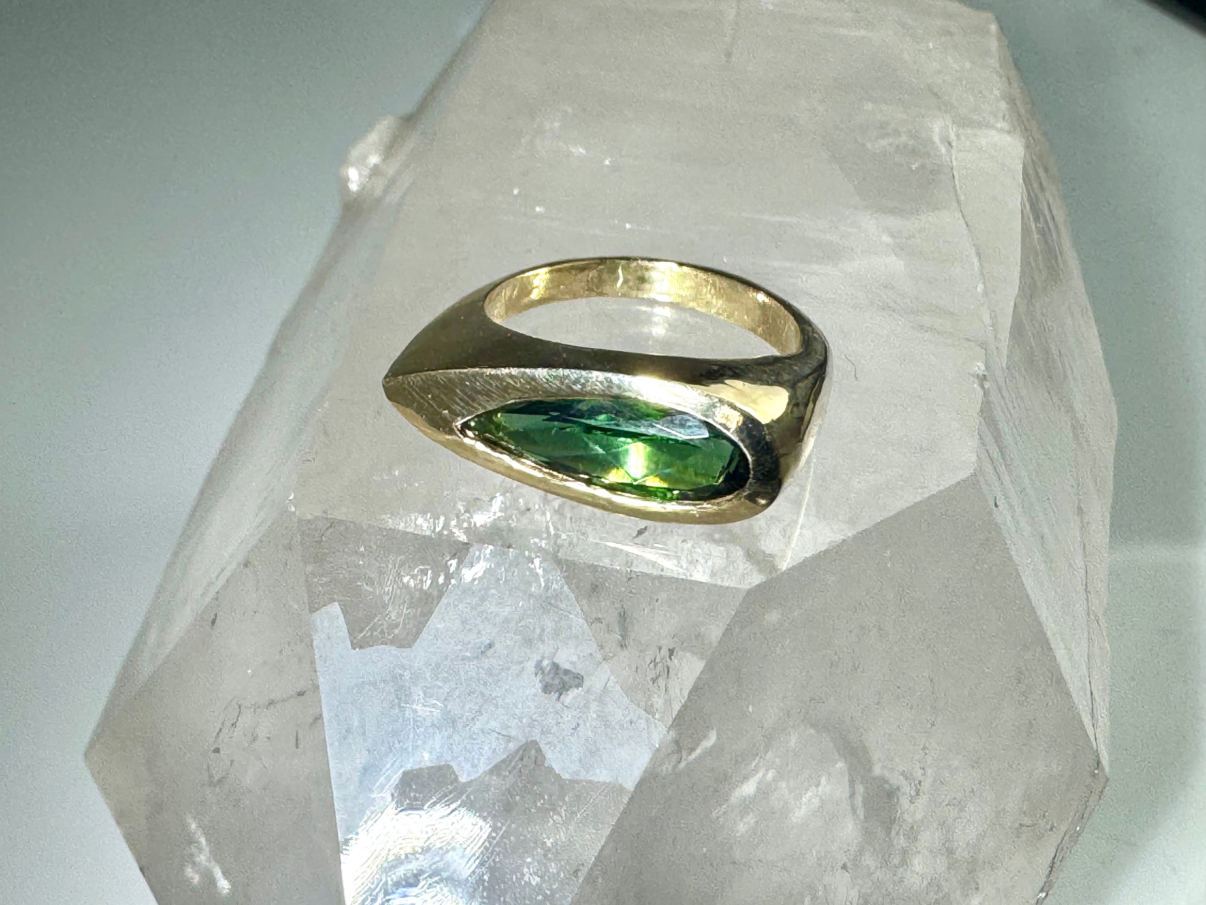 Green Tourmaline Pear Shape 14k Ring