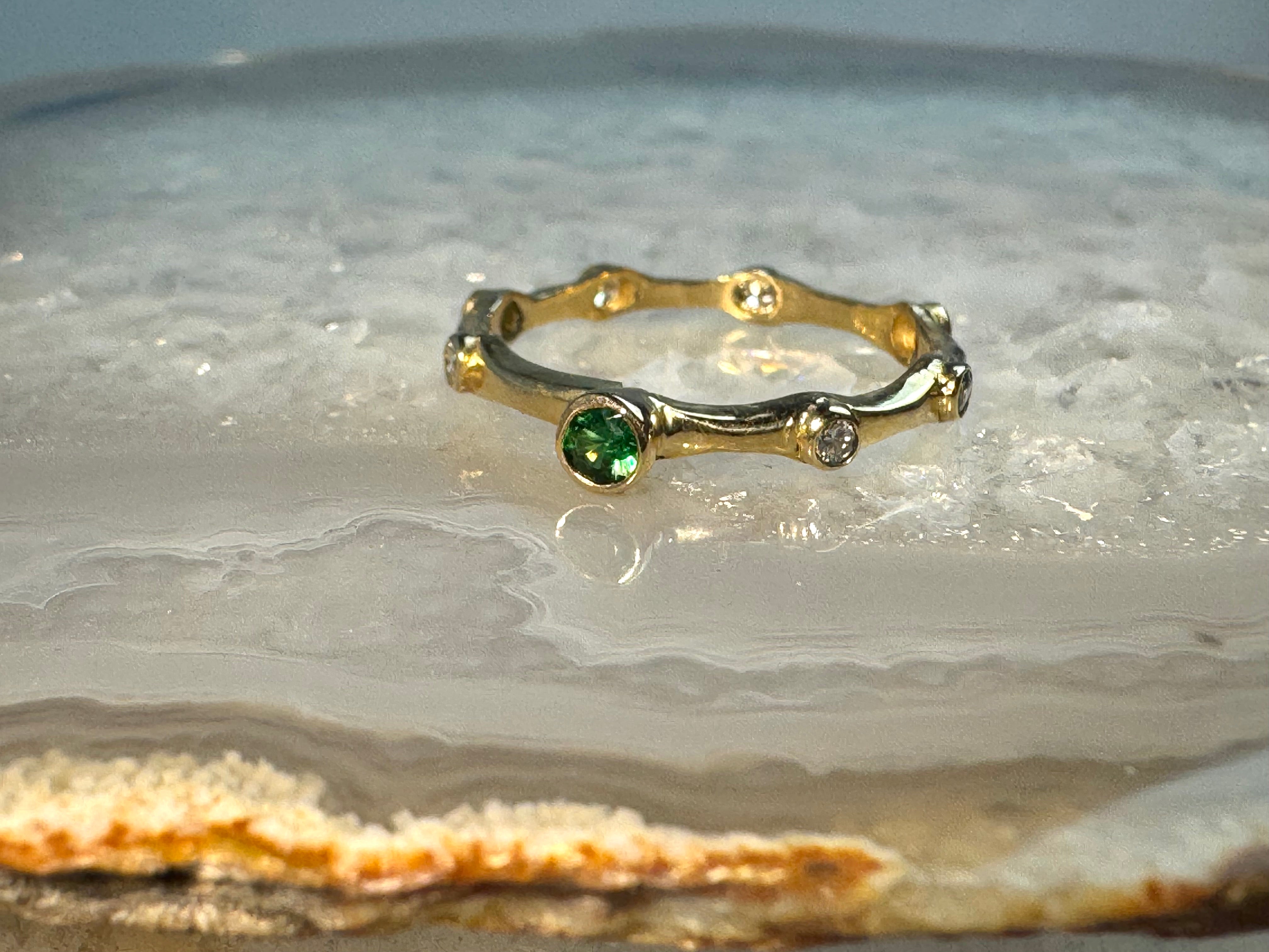 Tsavorite Garnet & Diamond Bamboo 14k Ring