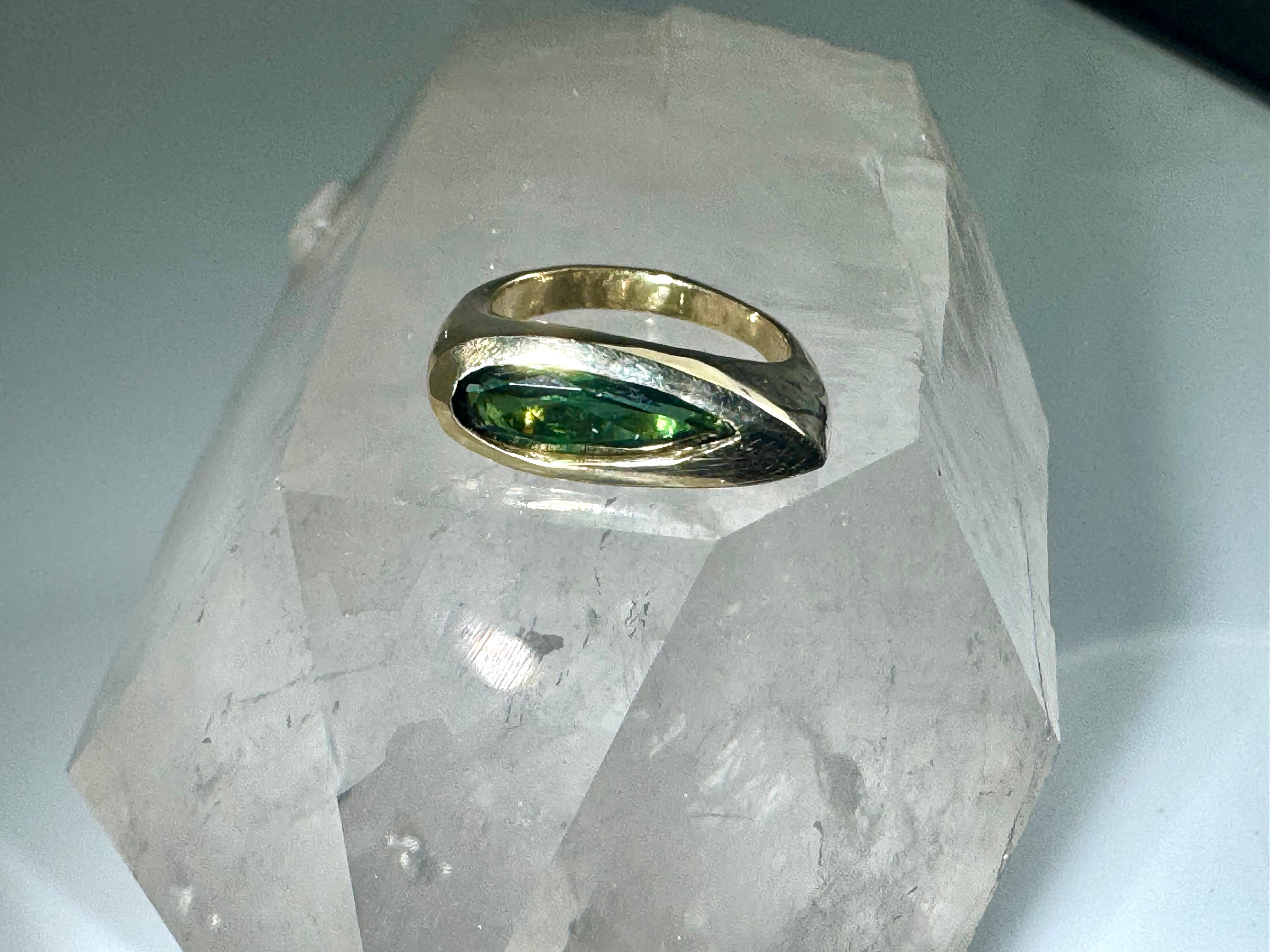Green Tourmaline Pear Shape 14k Ring