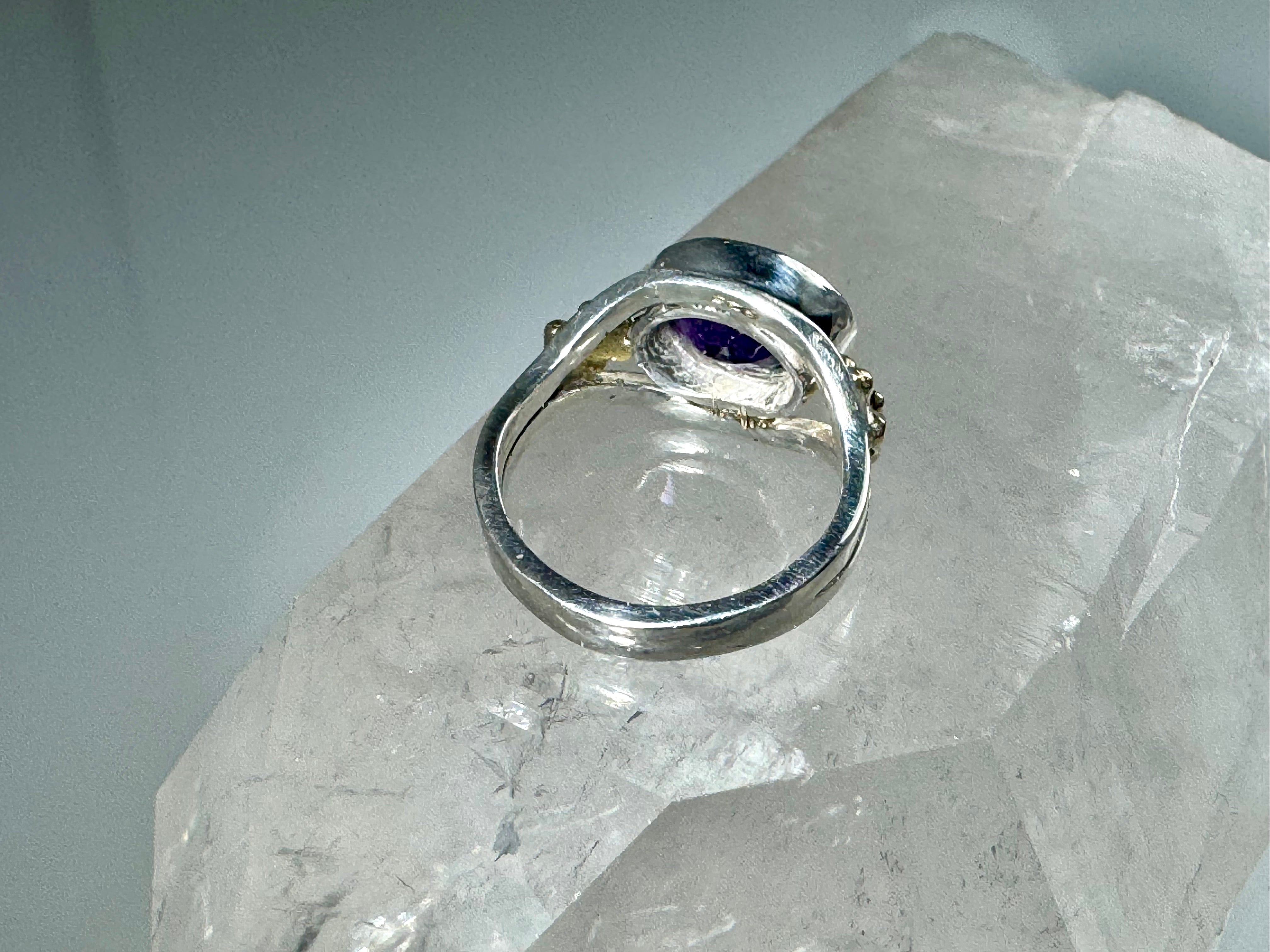 Amethyst & 18k Flower Sterling Ring