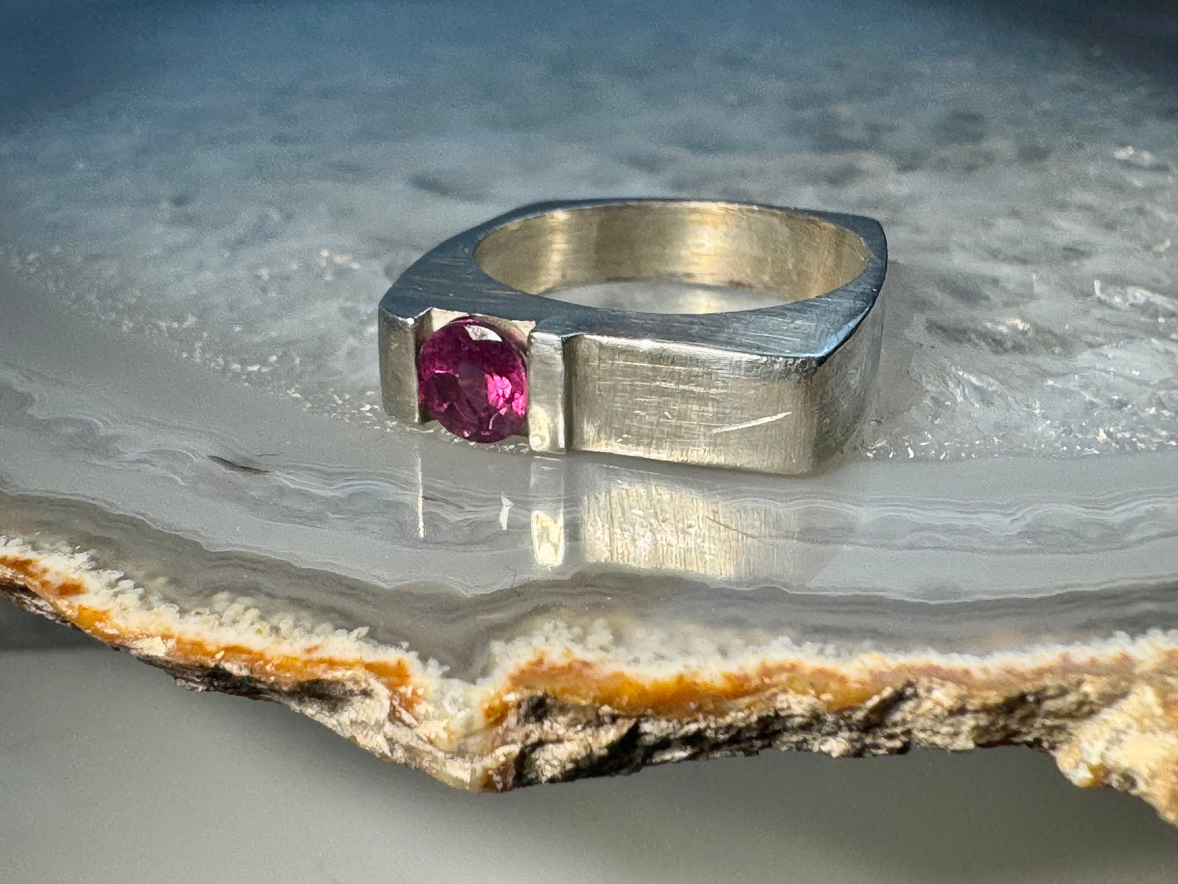 Rubellite Tourmaline Side Set Sterling Ring