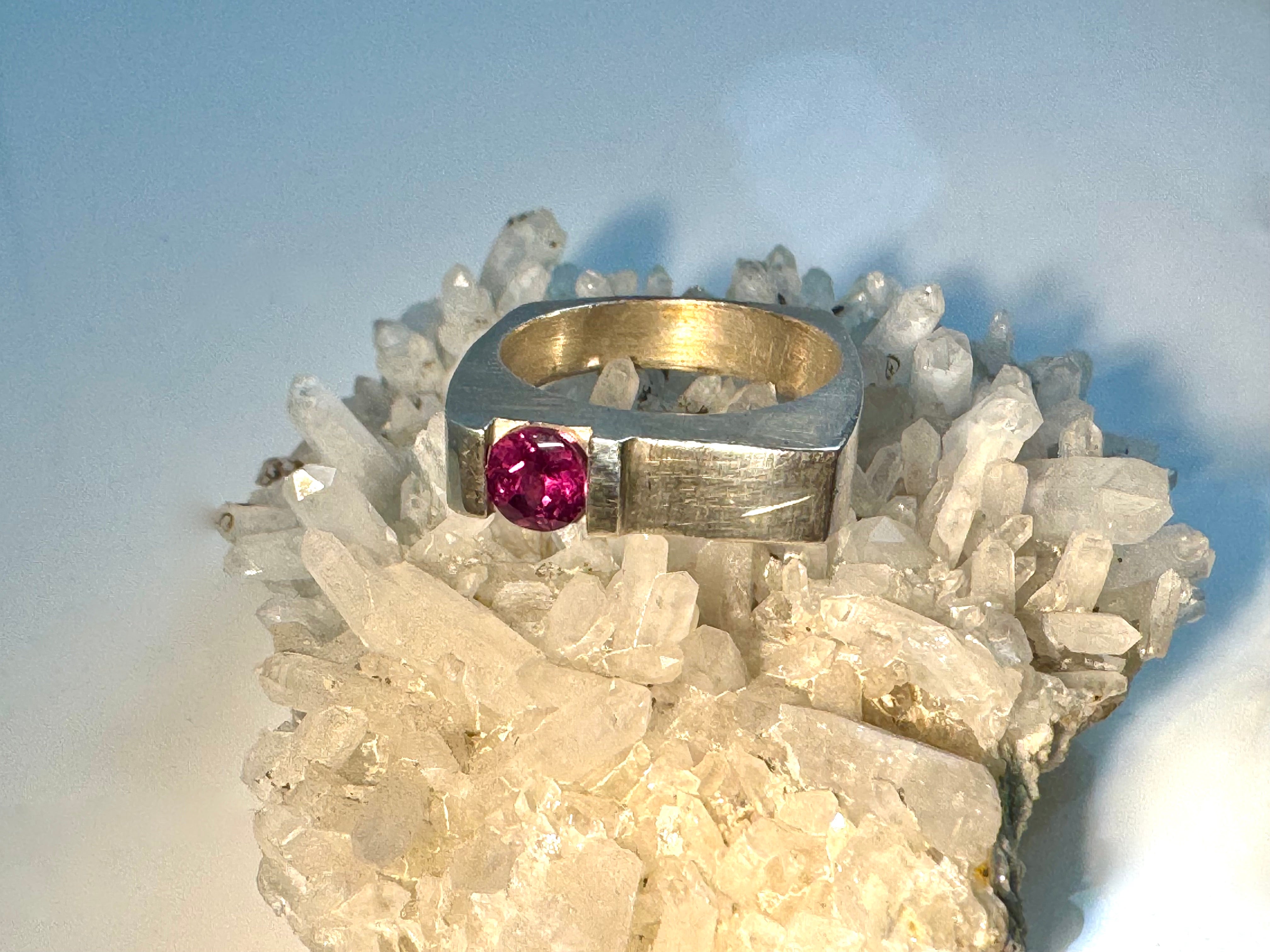 Rubellite Tourmaline Side Set Sterling Ring