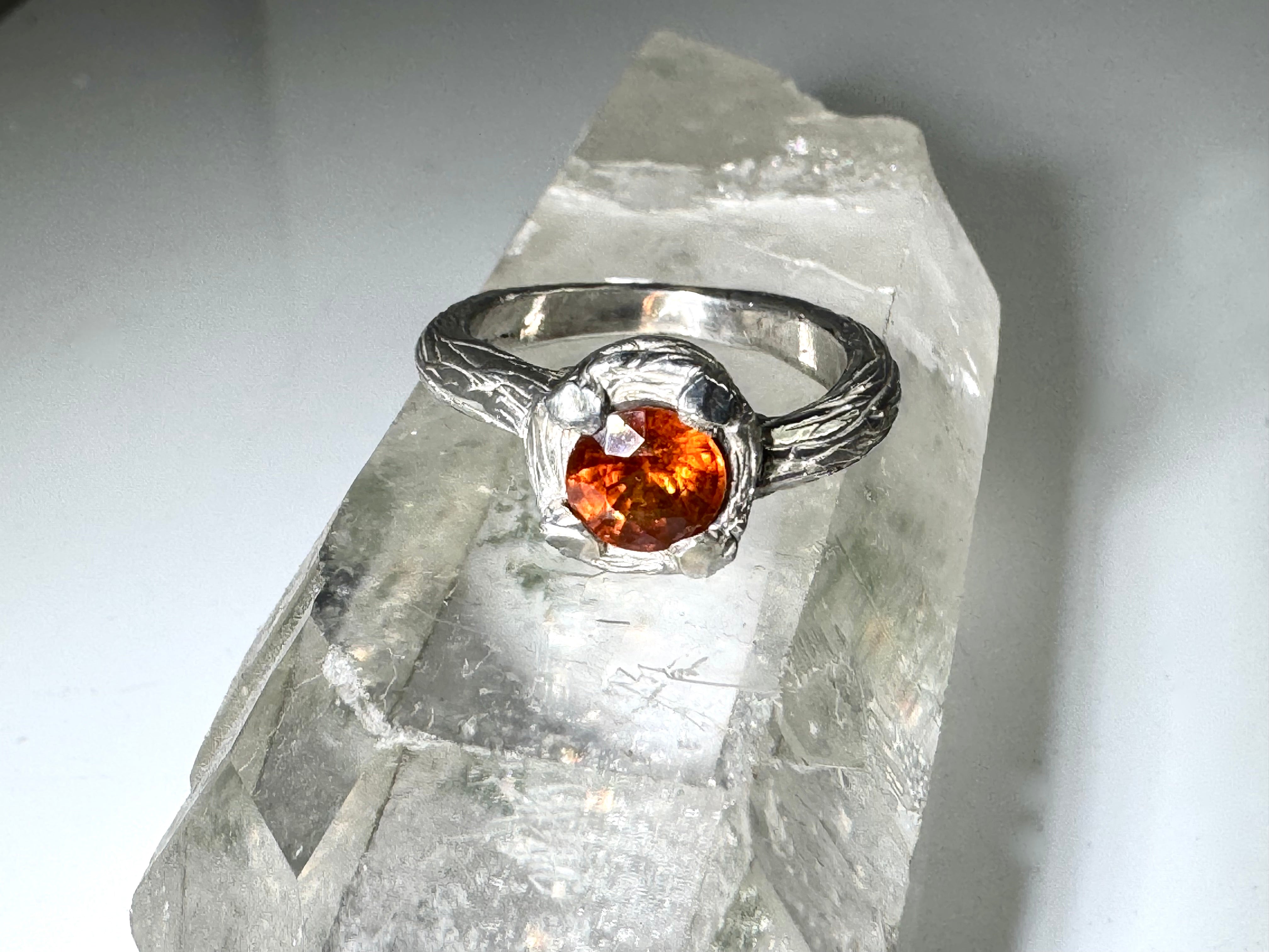 Spessartite Garnet Bark Sterling Ring