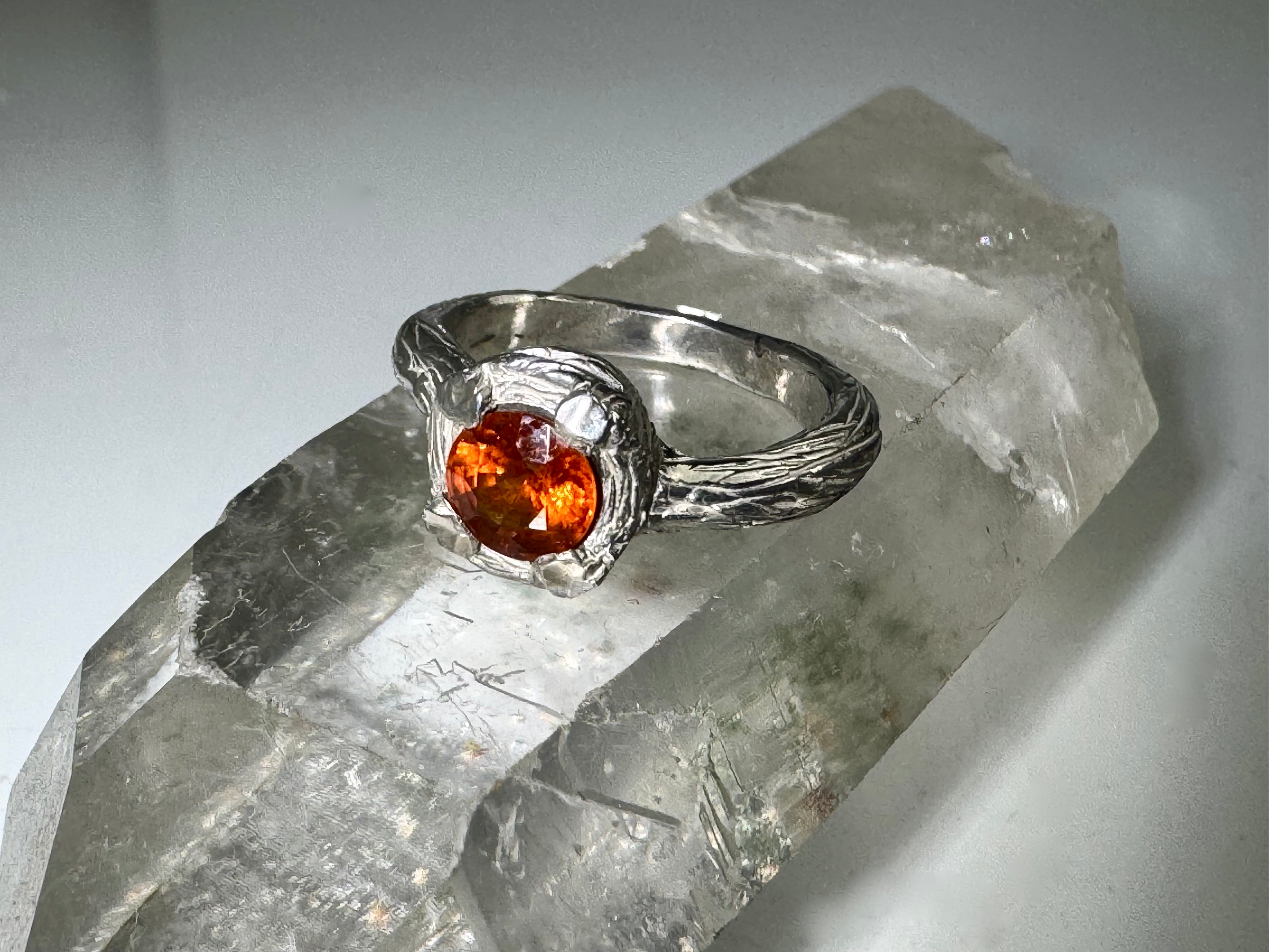 Spessartite Garnet Bark Sterling Ring