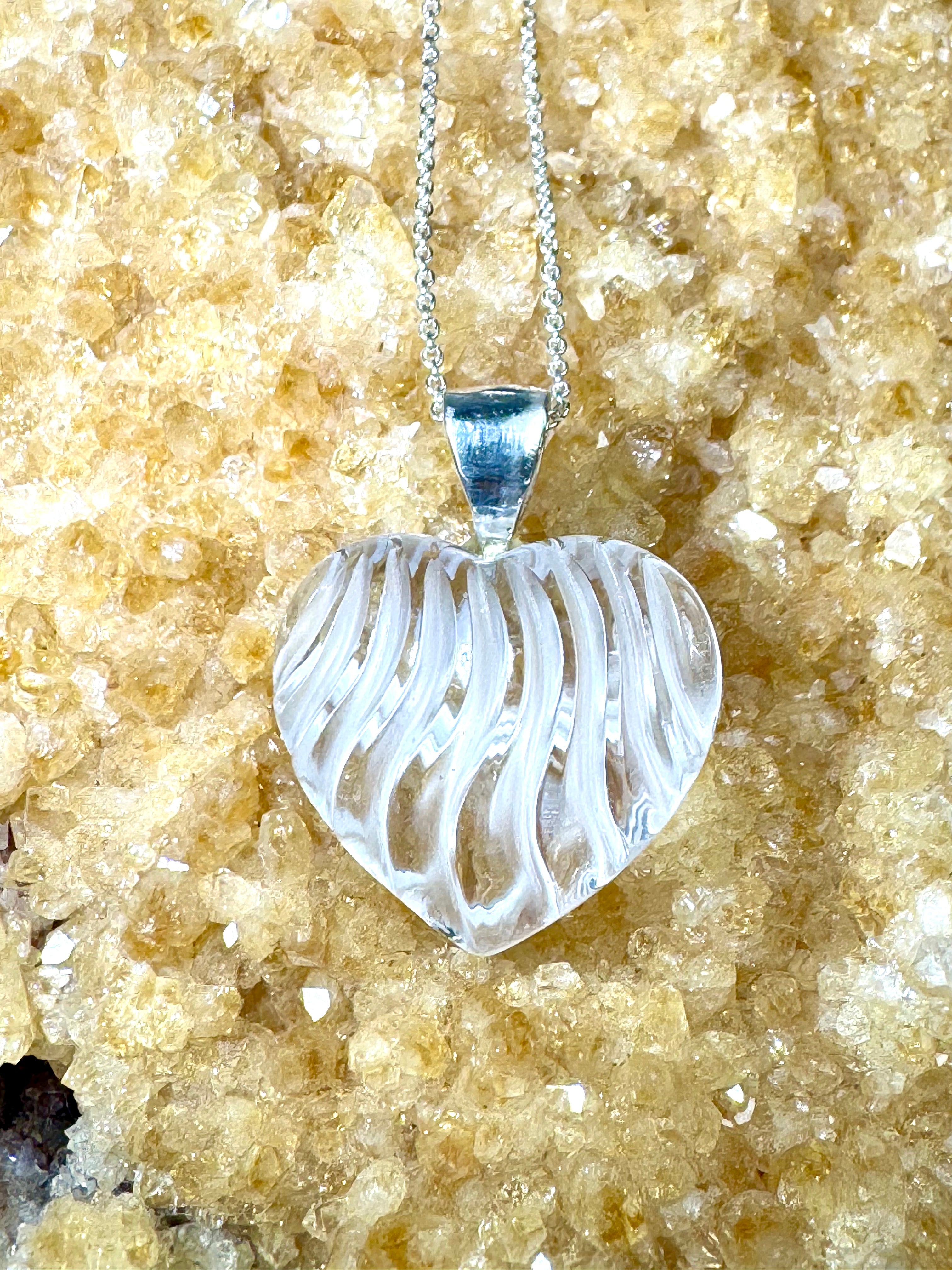 Quartz Frosted Heart Sterling Pendant