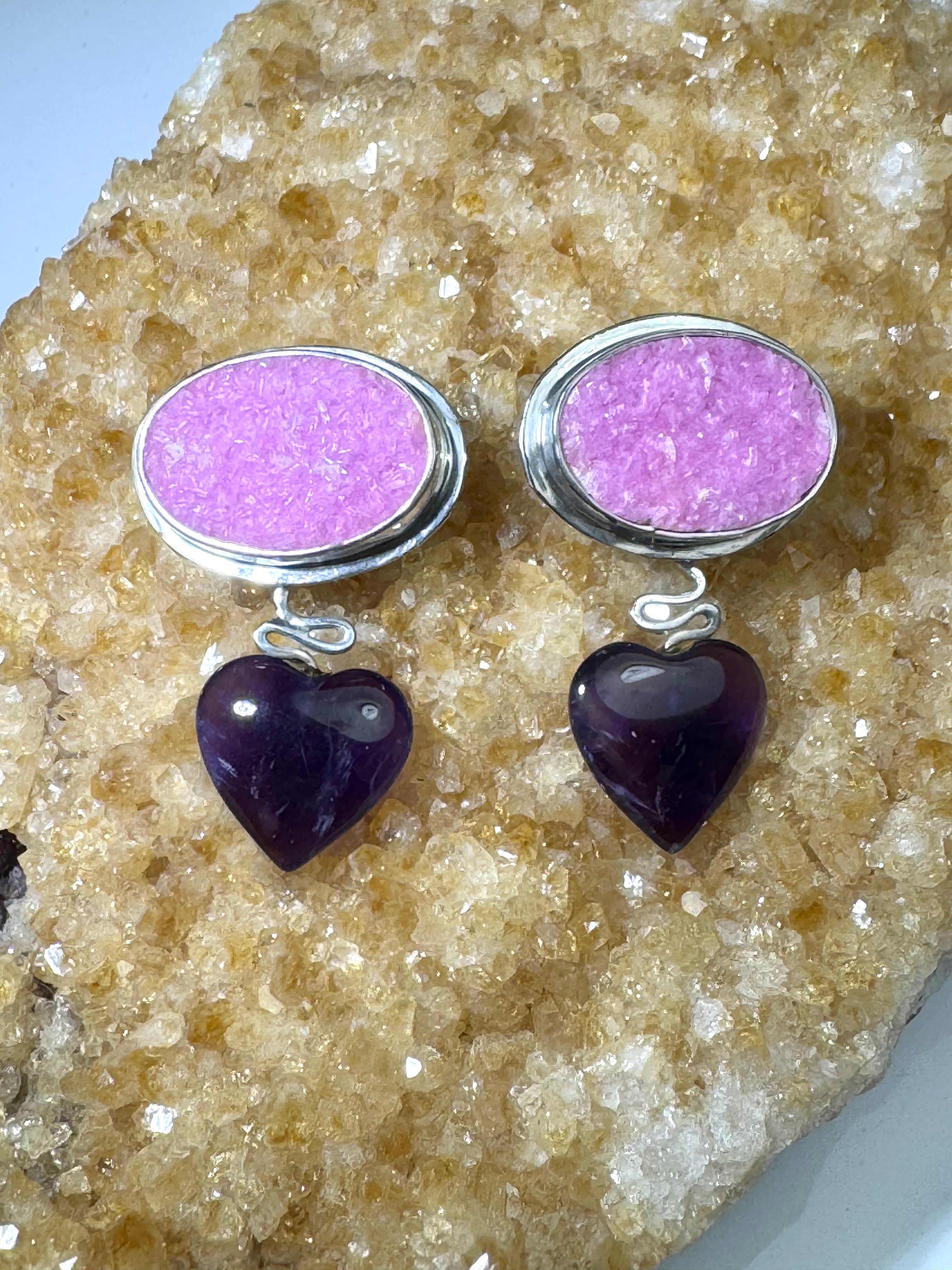 Cobalto Calcite & Amethyst Earrings