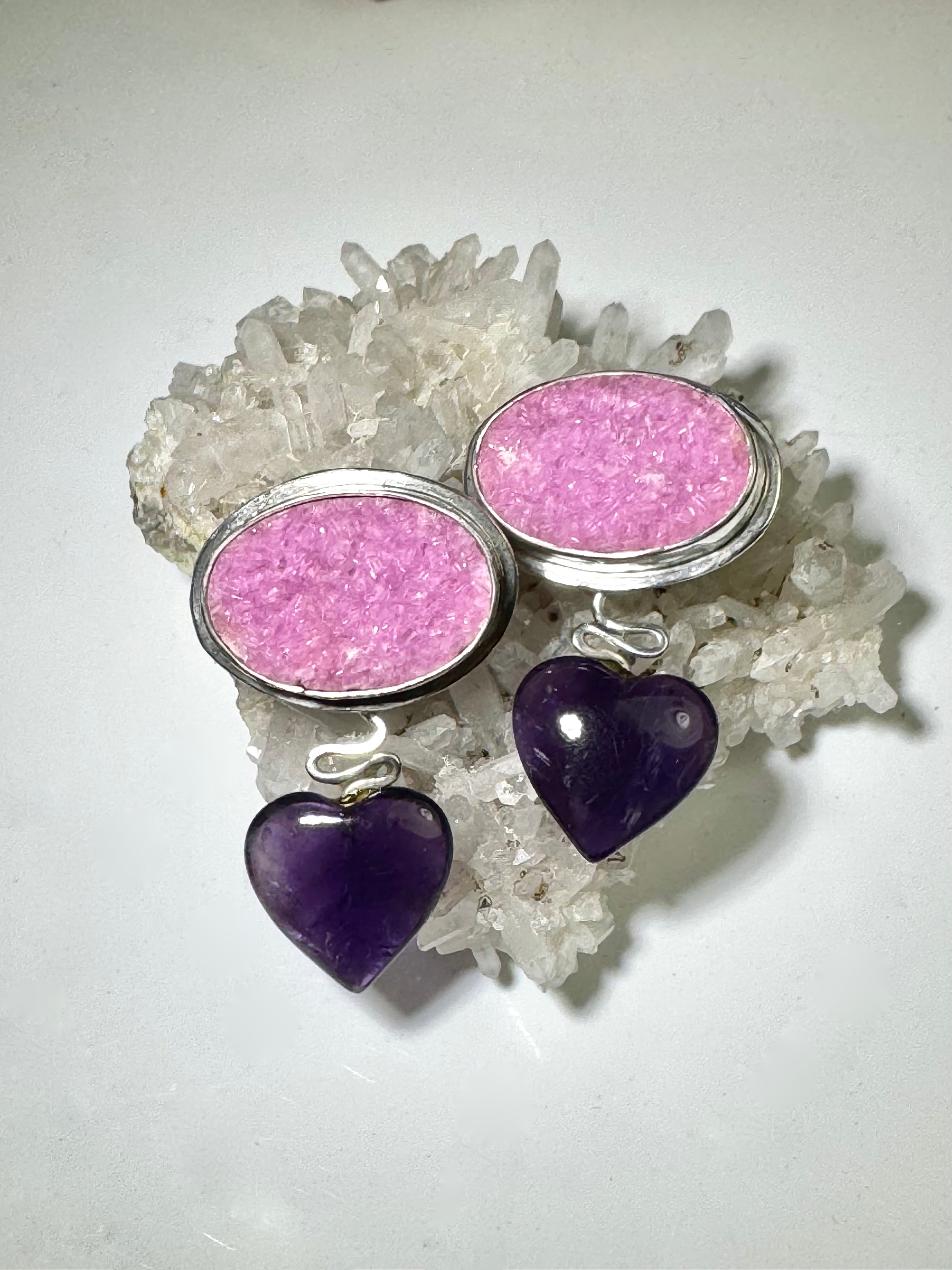 Cobalto Calcite & Amethyst Earrings