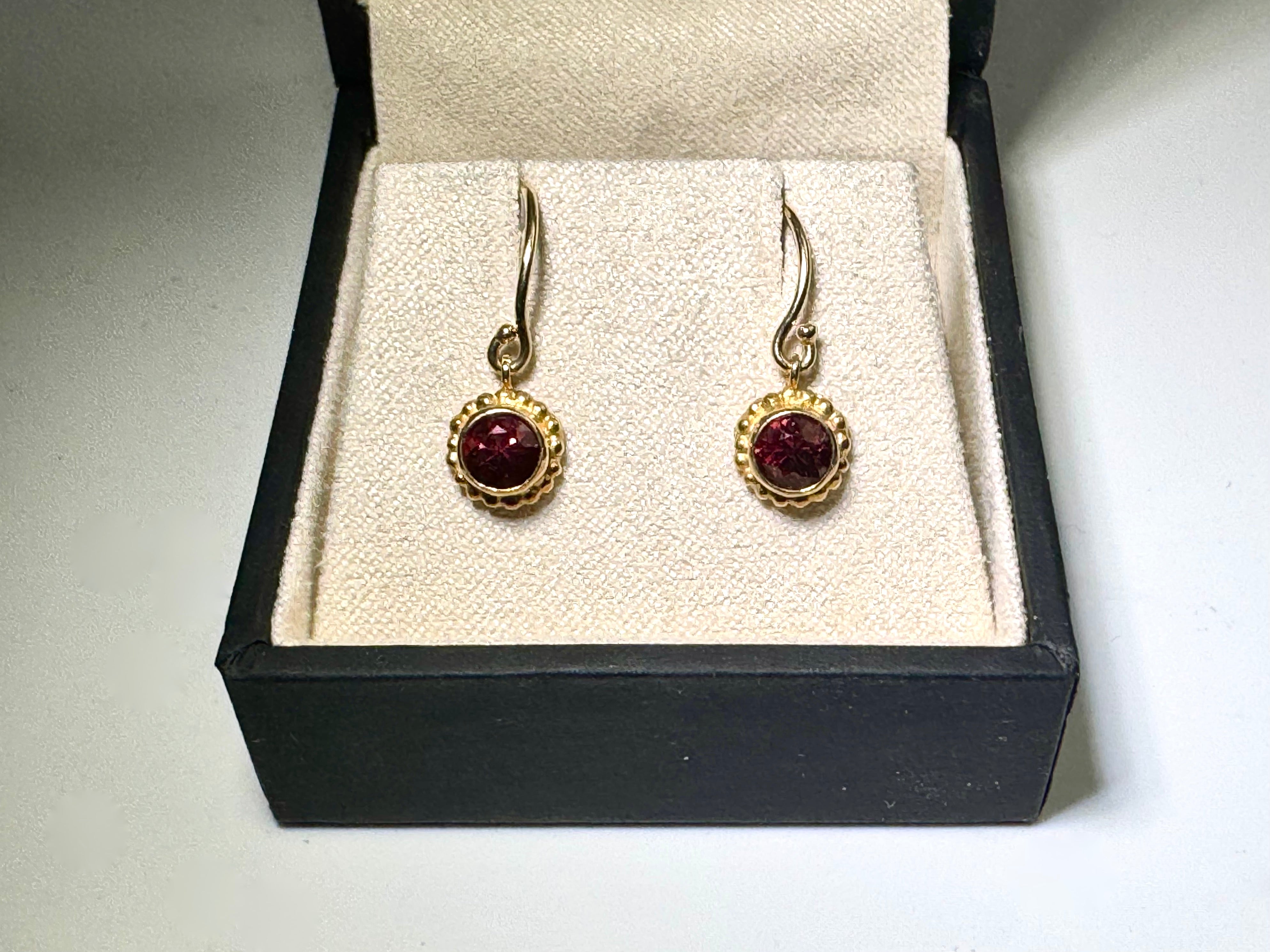 Garnet Beaded Bezel 14k Gold Earrings