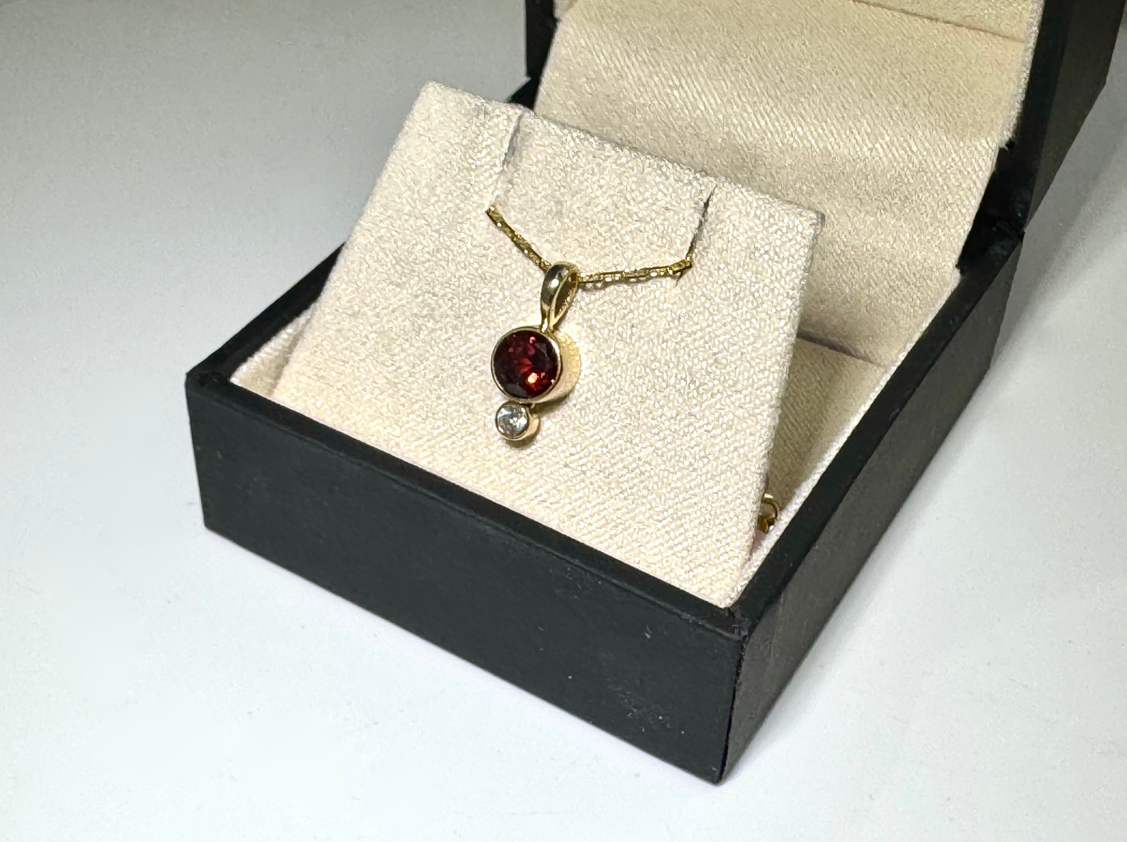 Garnet & Diamond 14k Gold Pendant