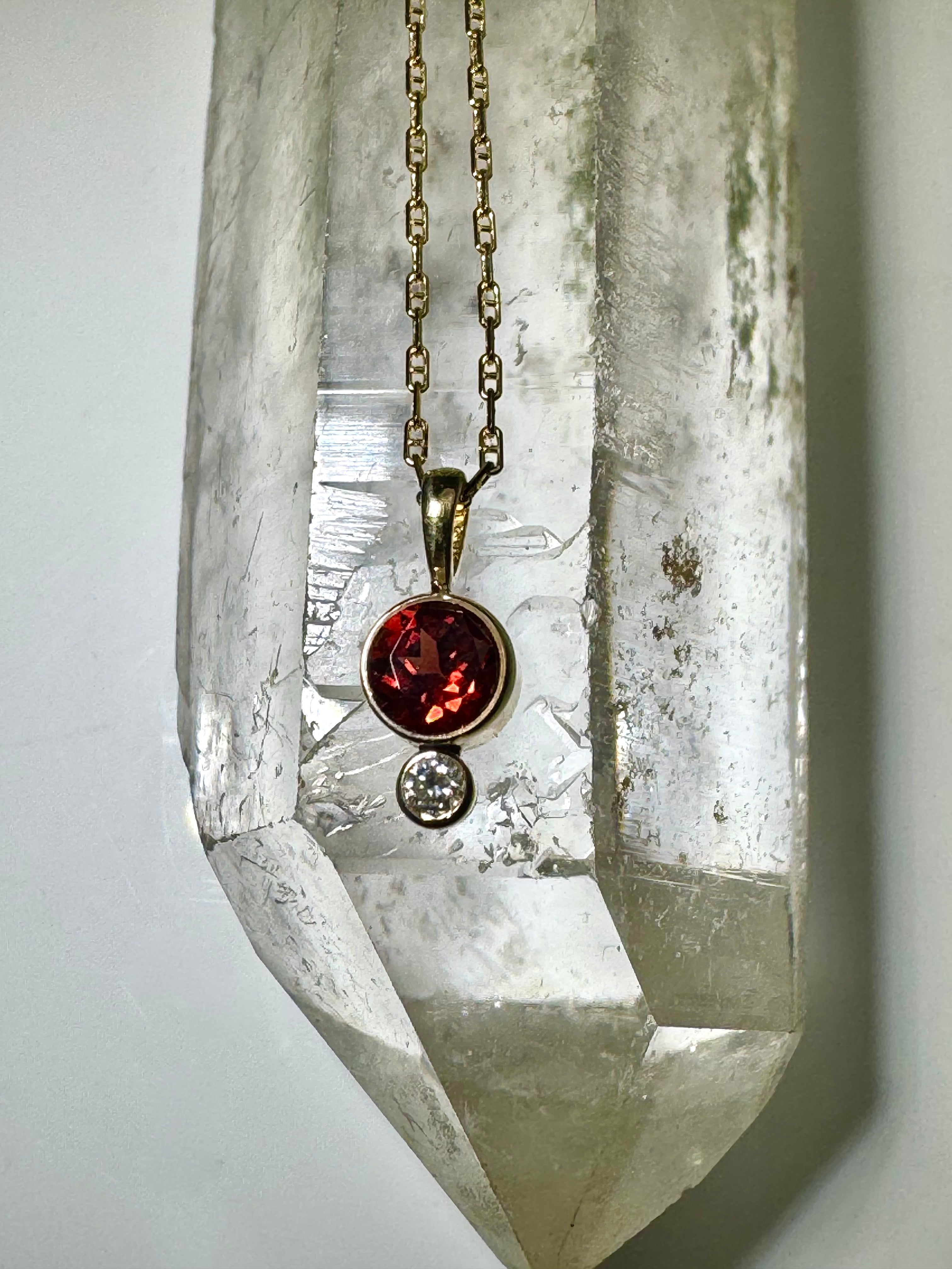 Garnet & Diamond 14k Gold Pendant