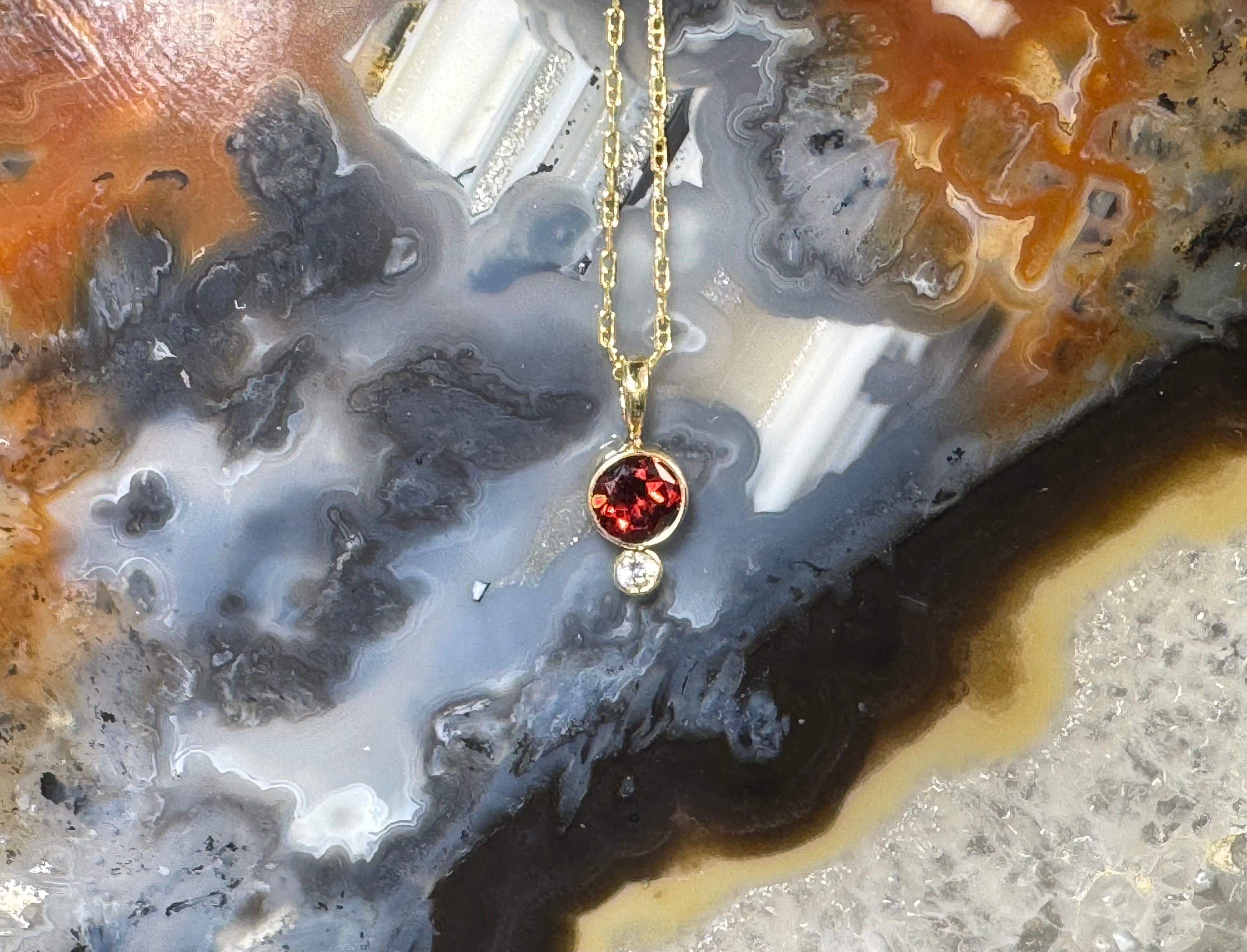 Garnet & Diamond 14k Gold Pendant