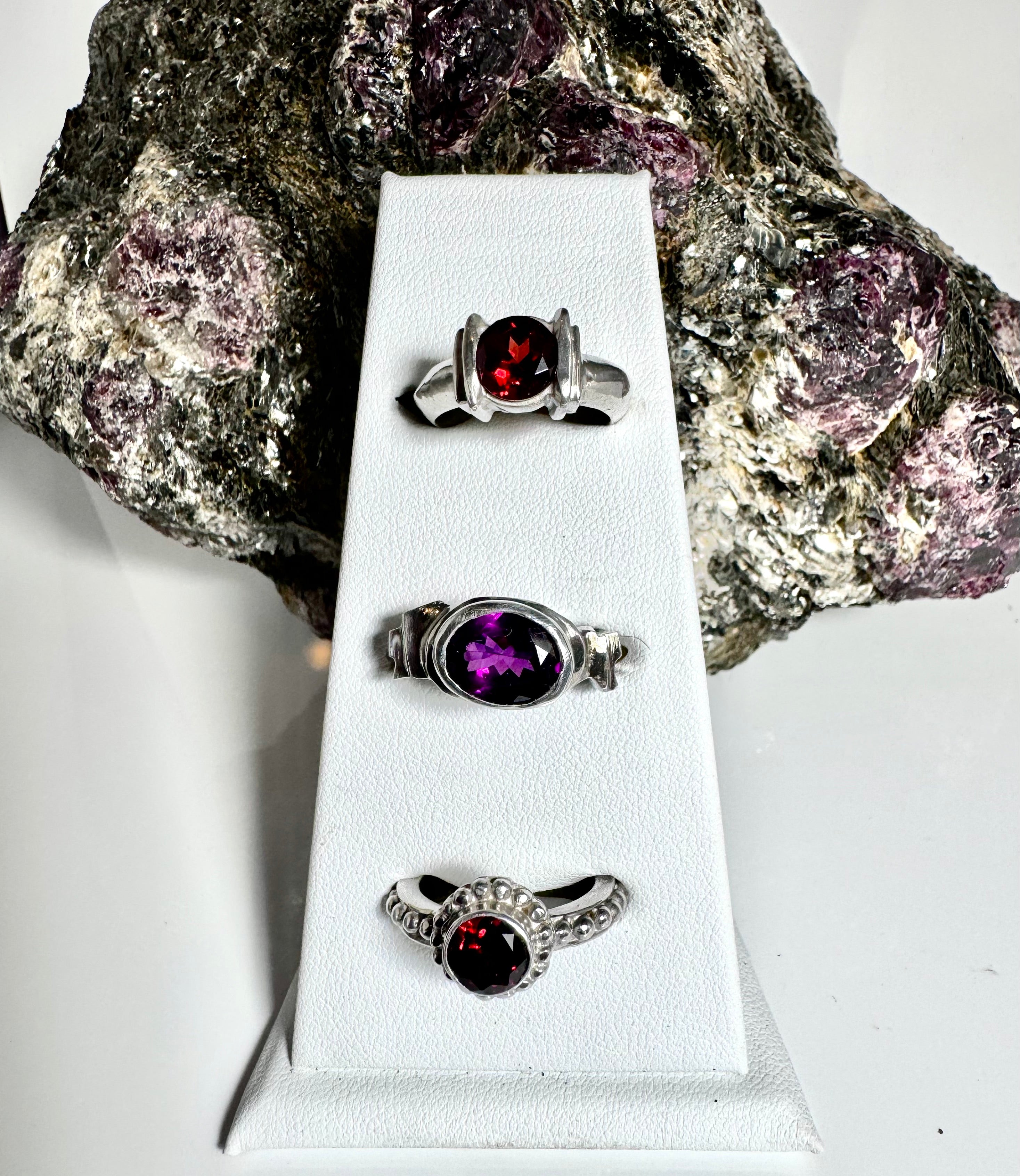 Garnet Beaded Sterling Ring