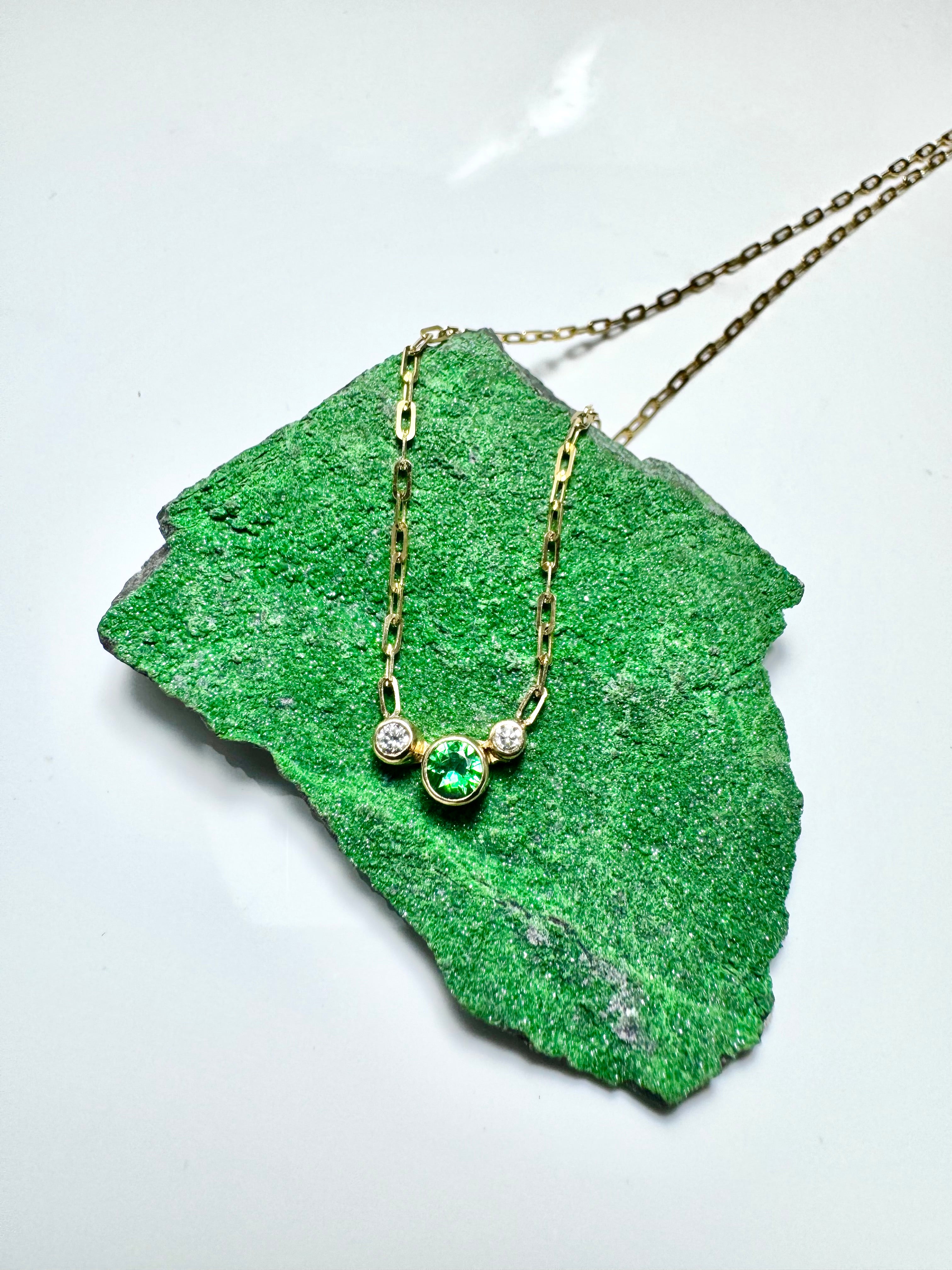 Tsavorite Garnet Diamond 14k Necklace