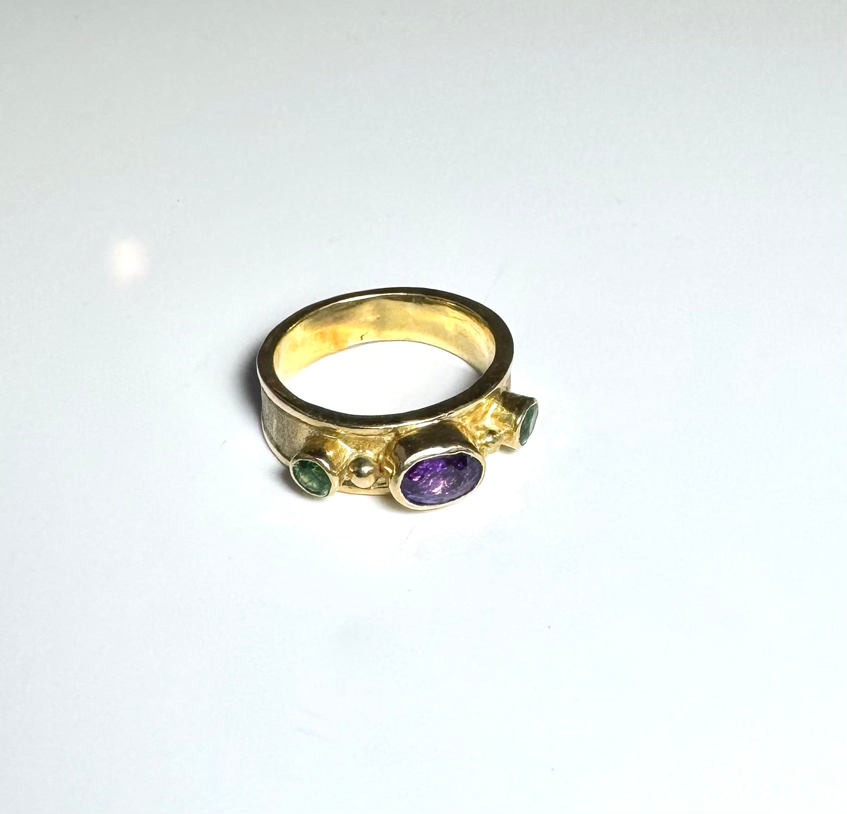 Purple Sapphire Tsavorite Garnet 18k Ring