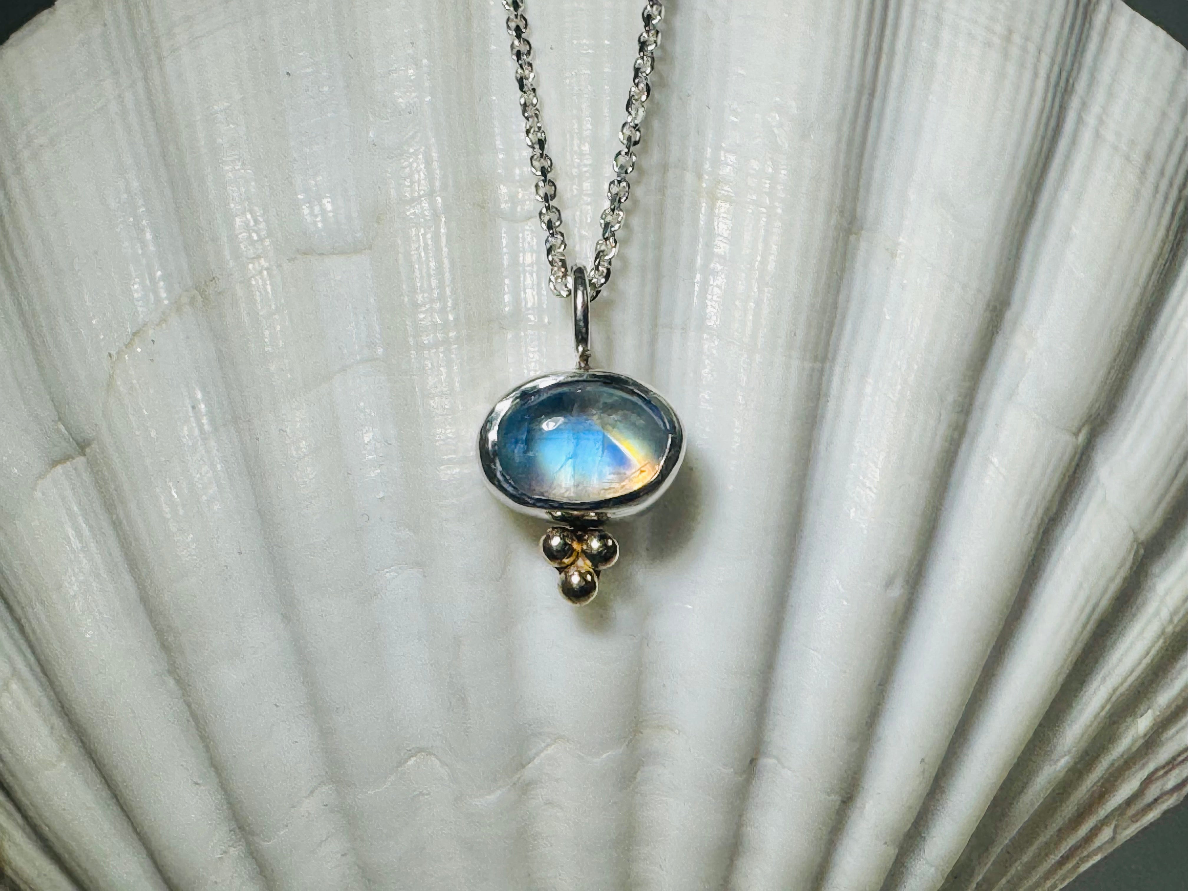 Moonstone 3 Bead Two Tone Pendant