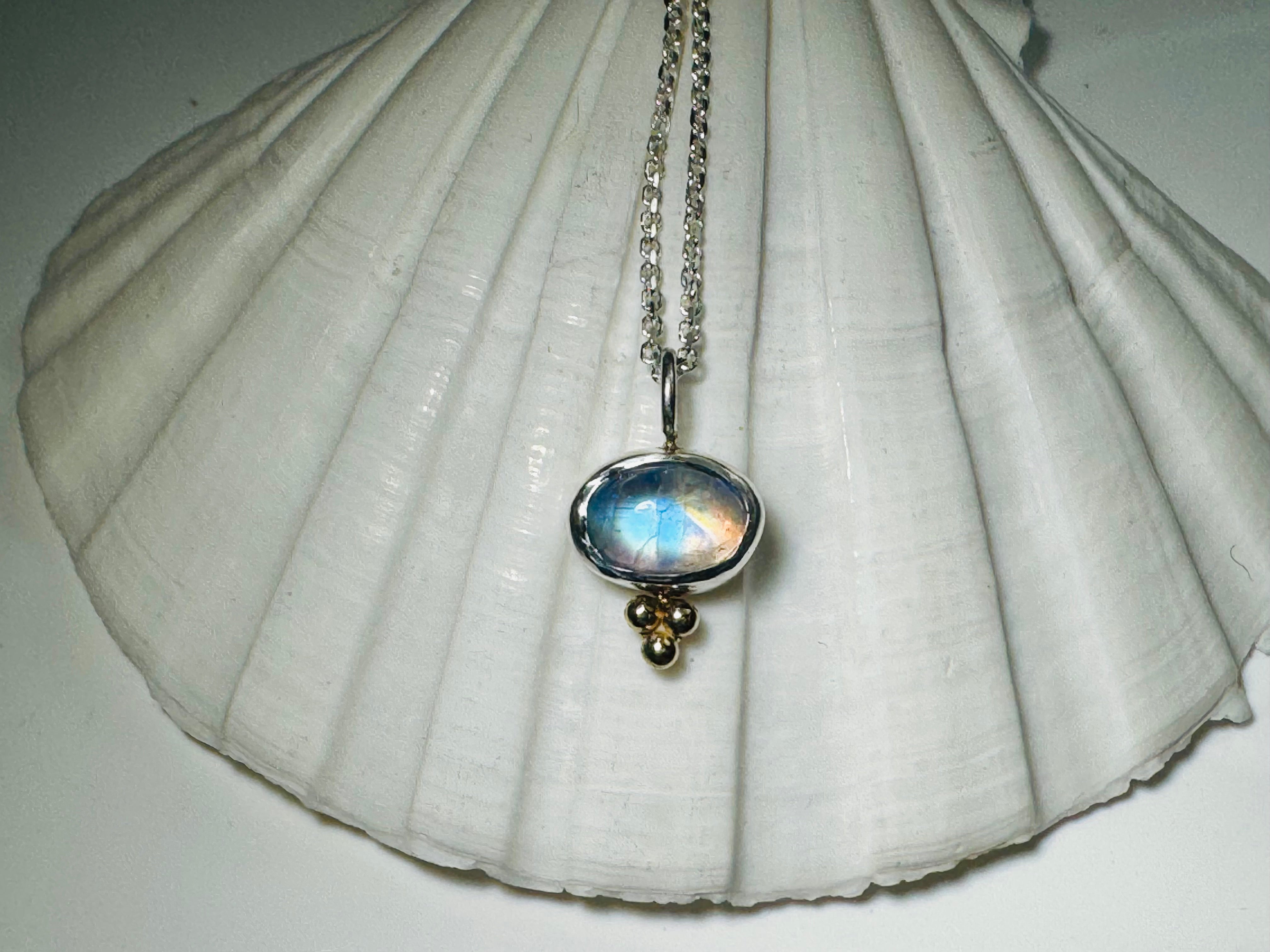 Moonstone 3 Bead Two Tone Pendant