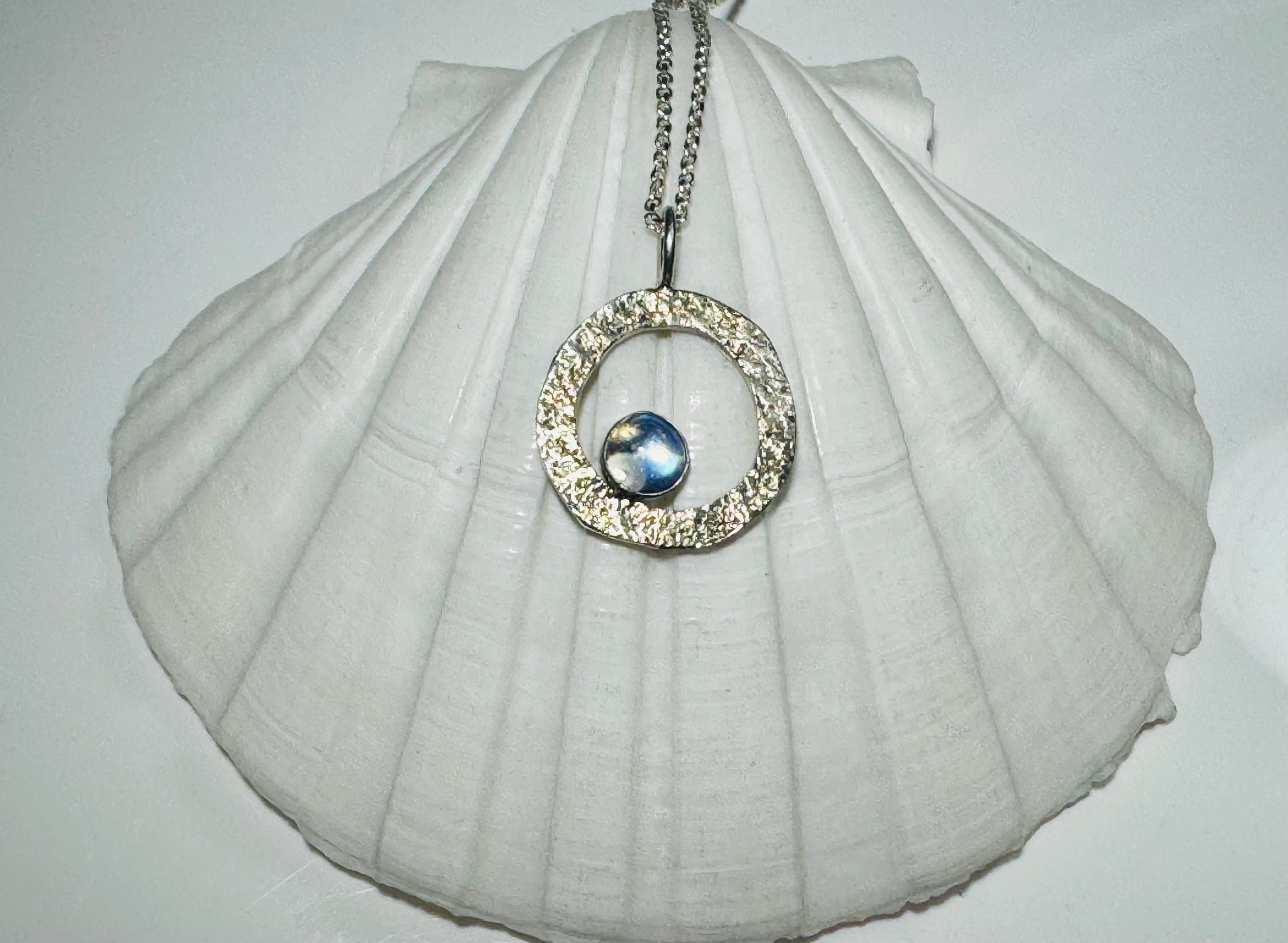 Moonstone Open Textured Disc Sterling Pendant