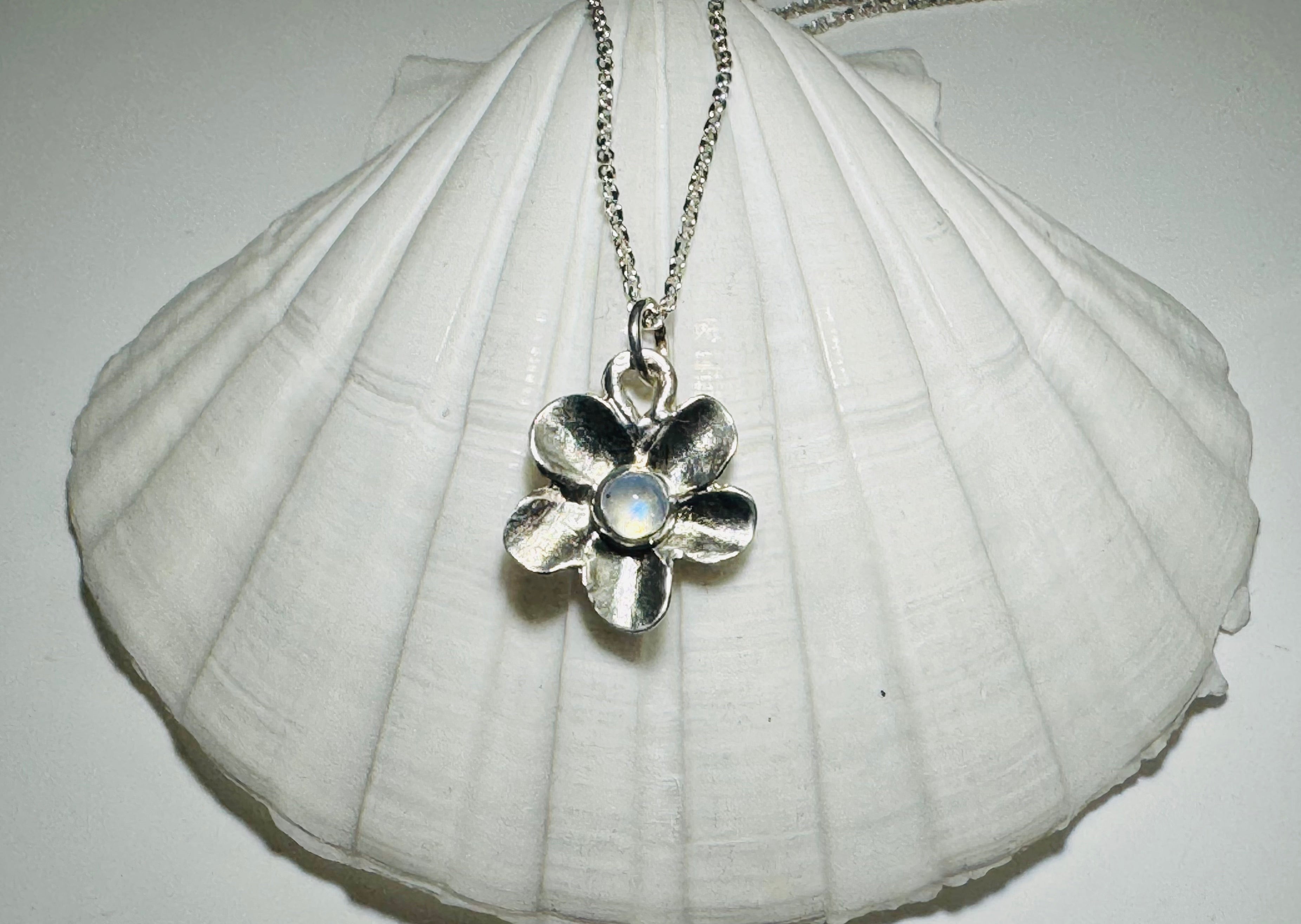 Moonstone Flower Sterling Pendant