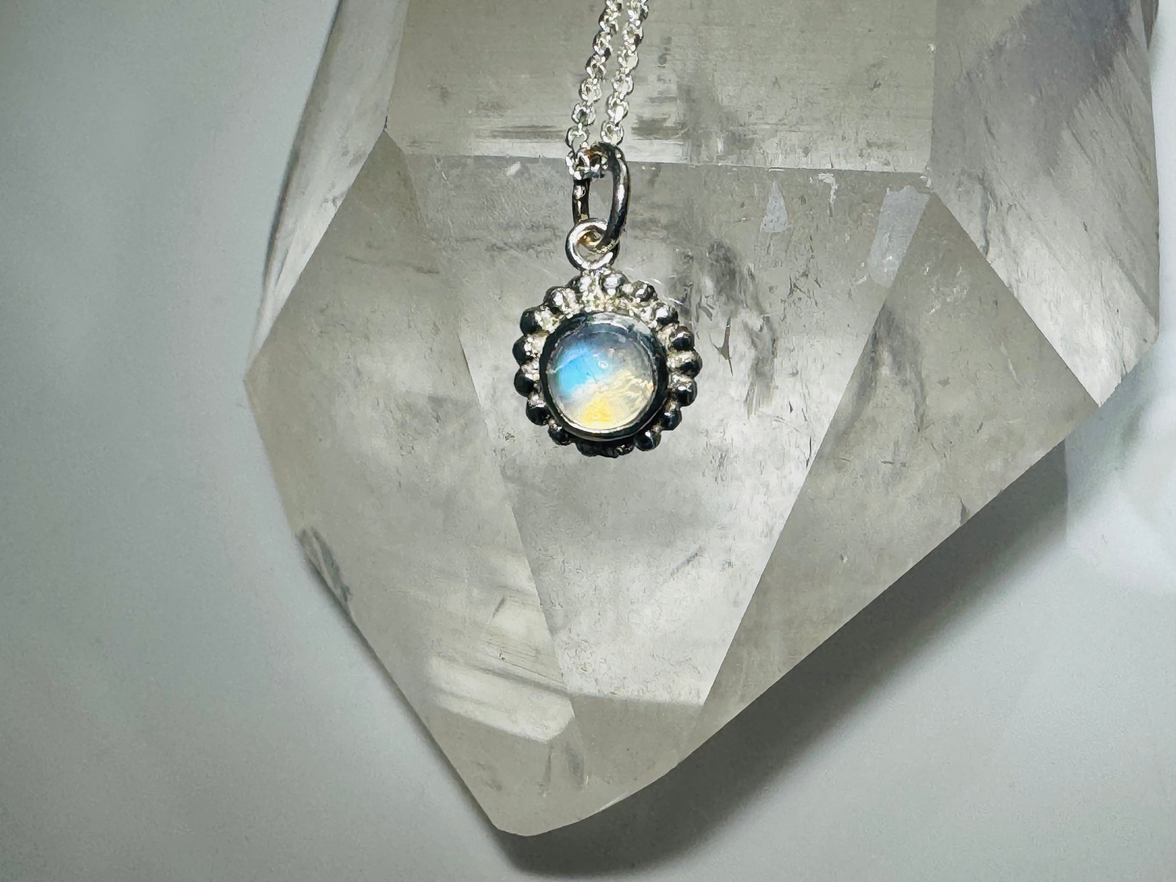 Moonstone Beaded Bezel Sterling Pendant