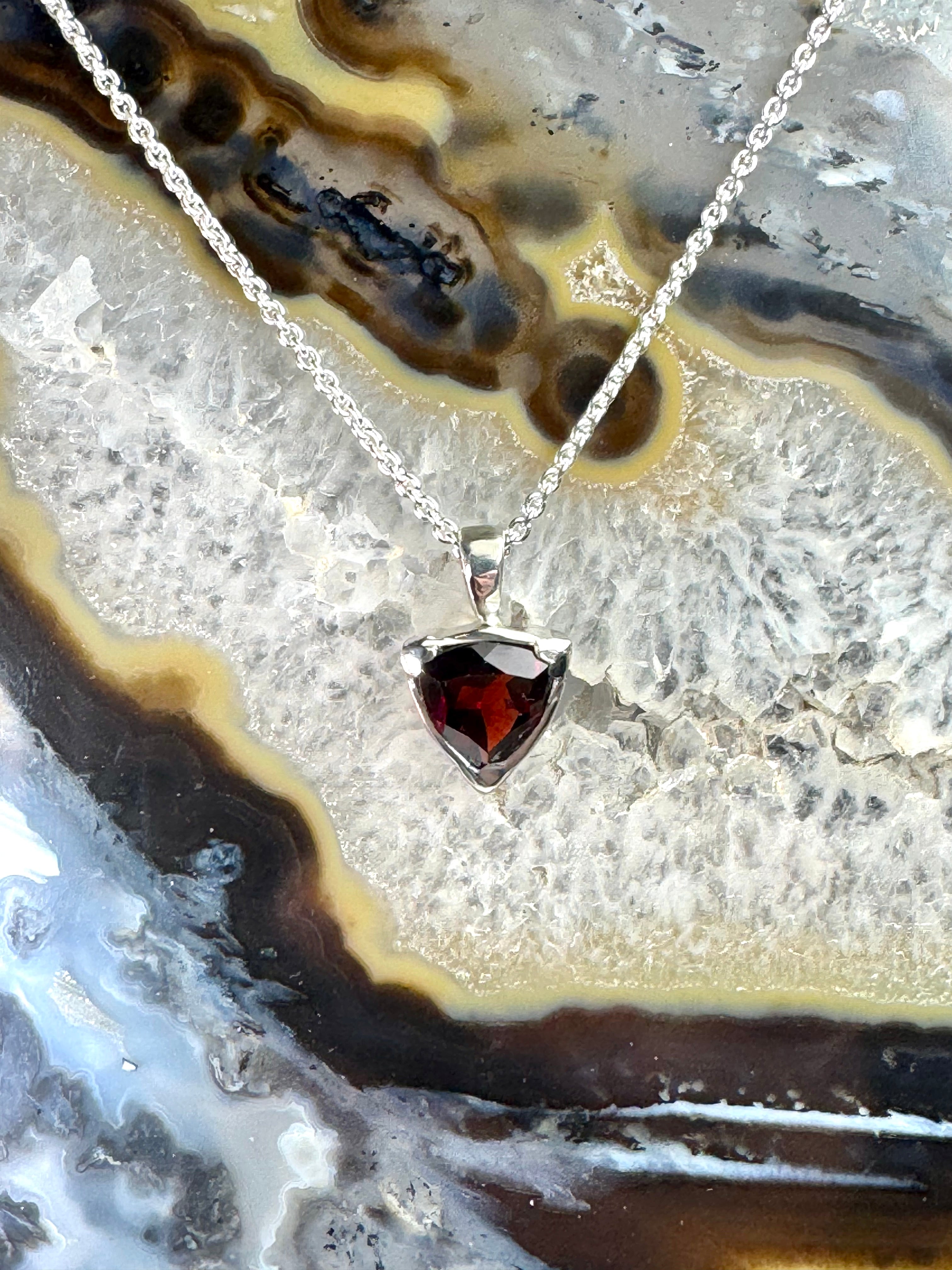 Garnet Trillion Sterling Pendant