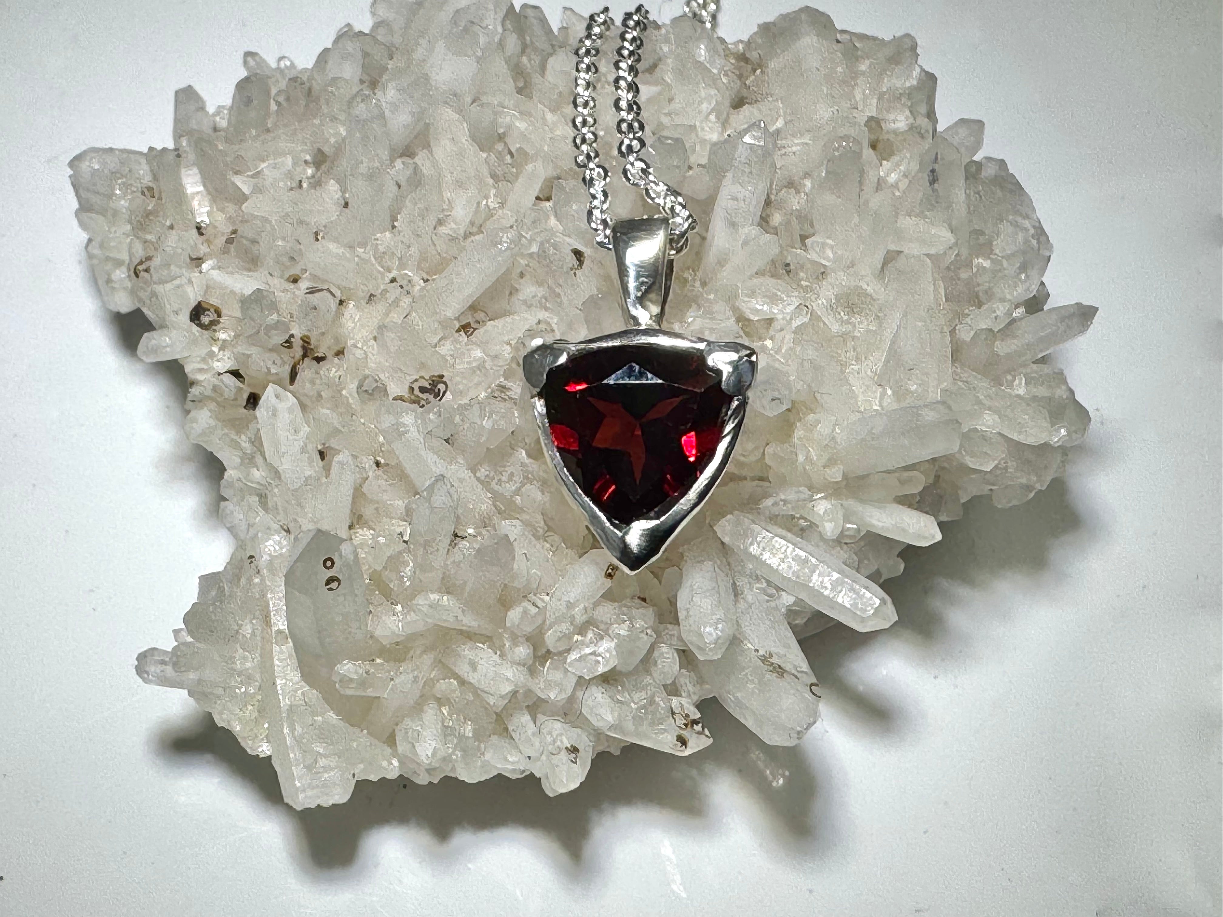 Garnet Trillion Sterling Pendant