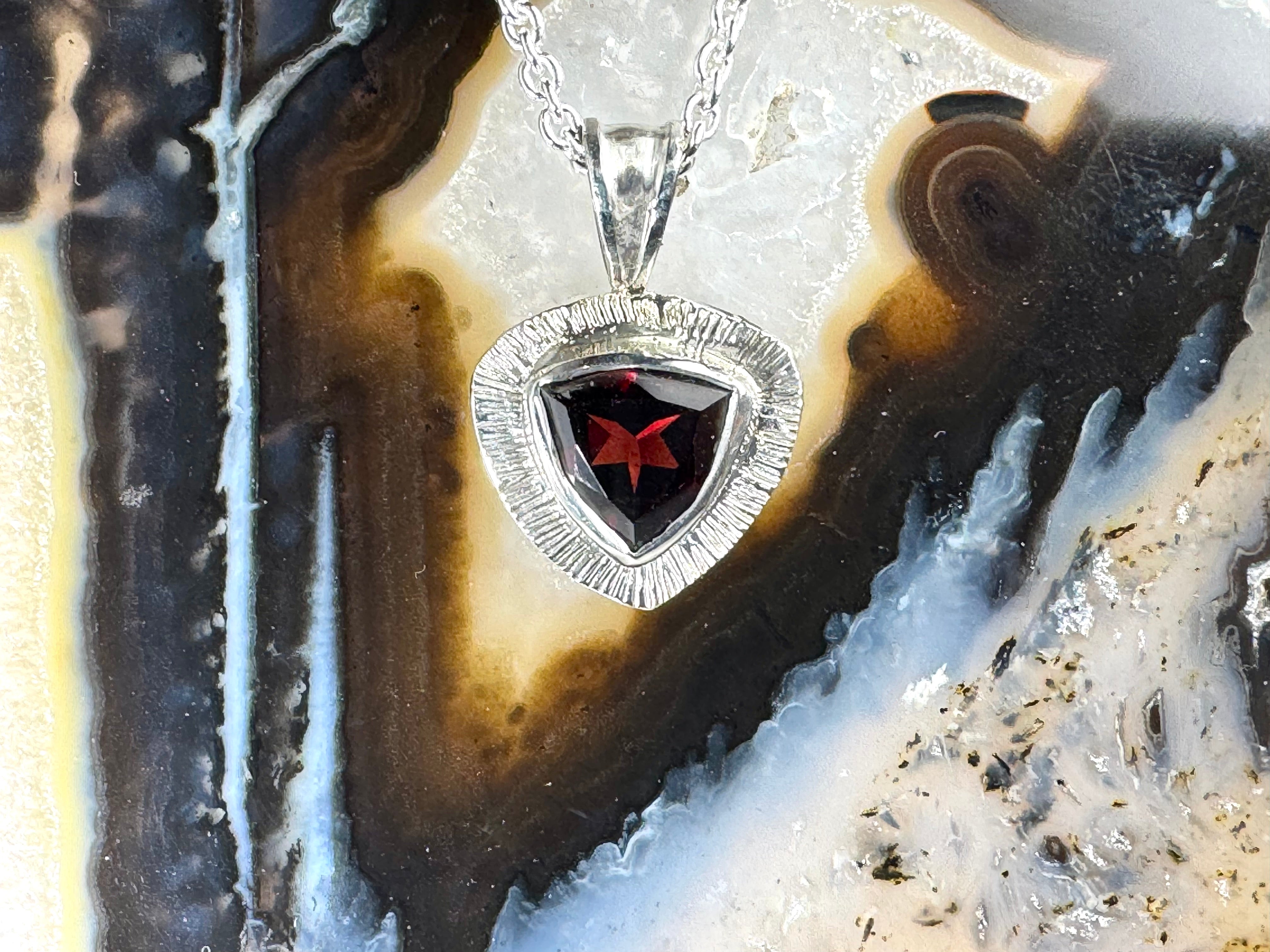 Garnet Trillion Slash Sterling Pendant