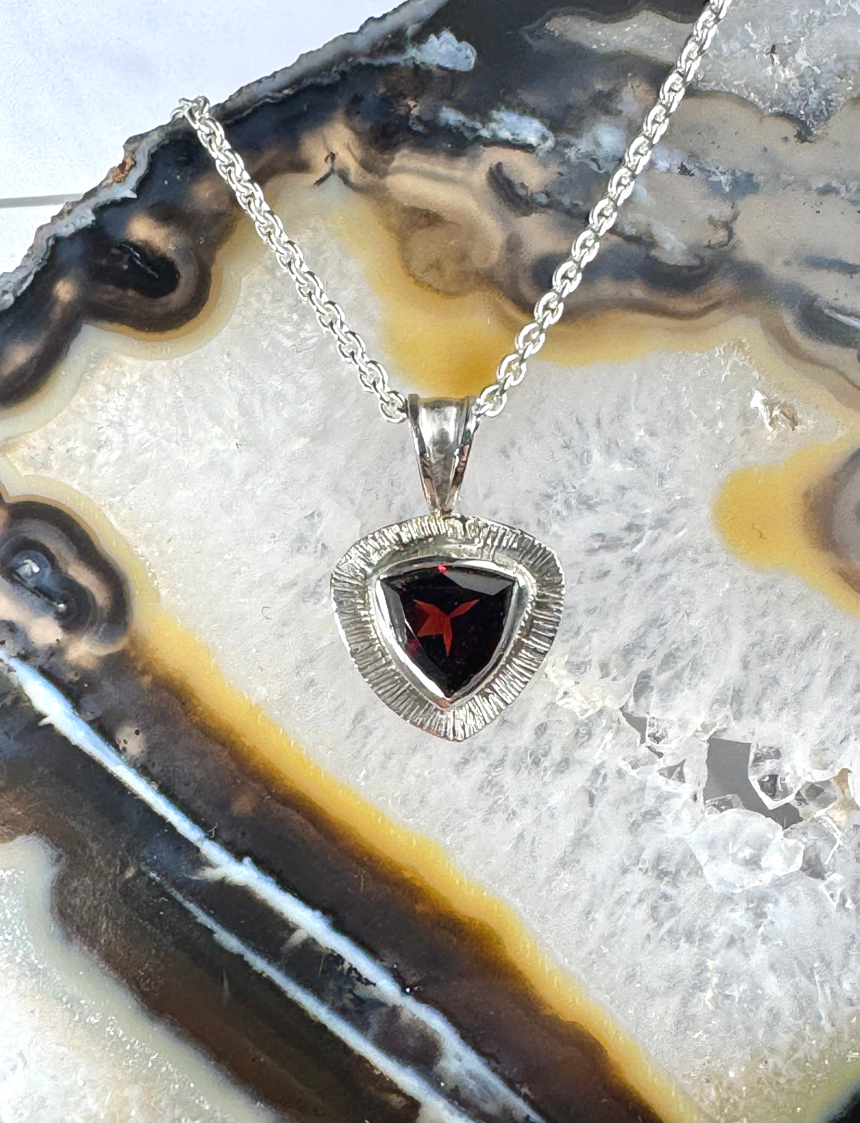 Garnet Trillion Slash Sterling Pendant