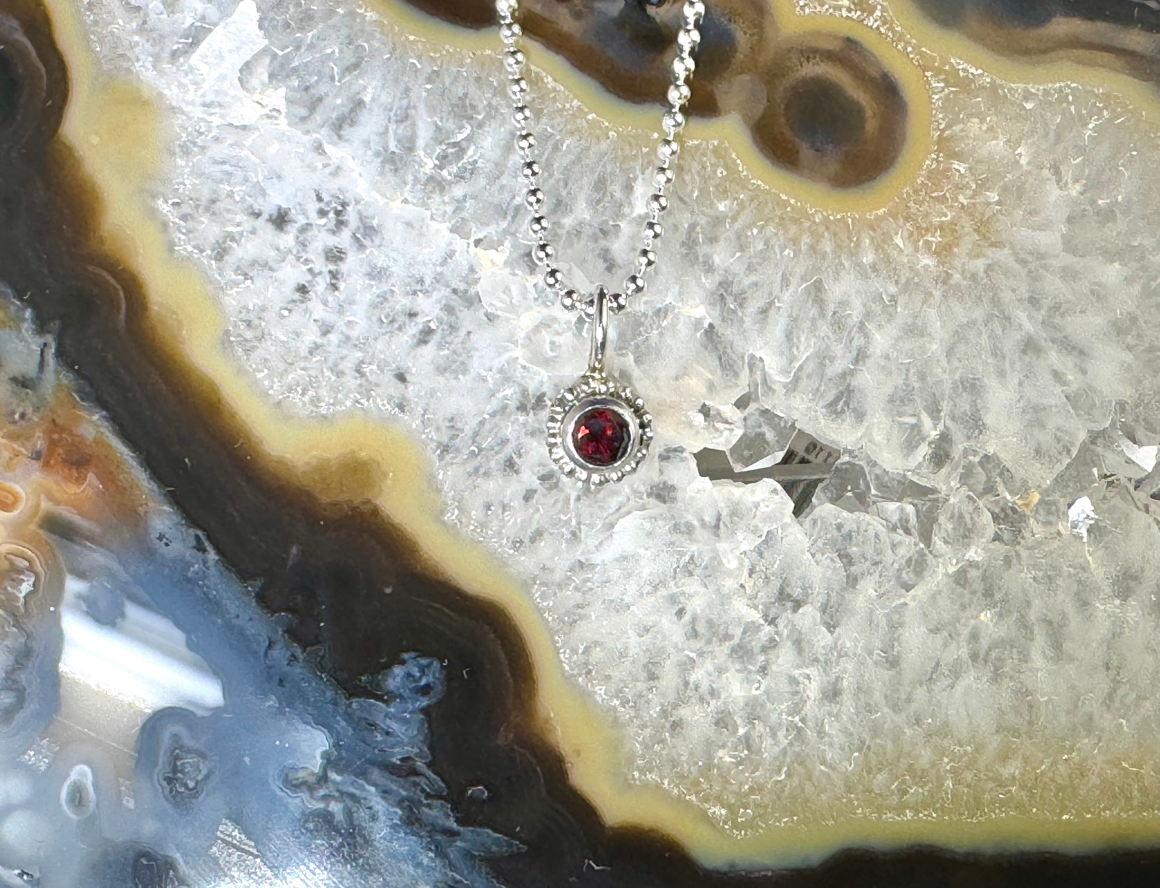 Garnet Beaded Bezel Sterling Pendant