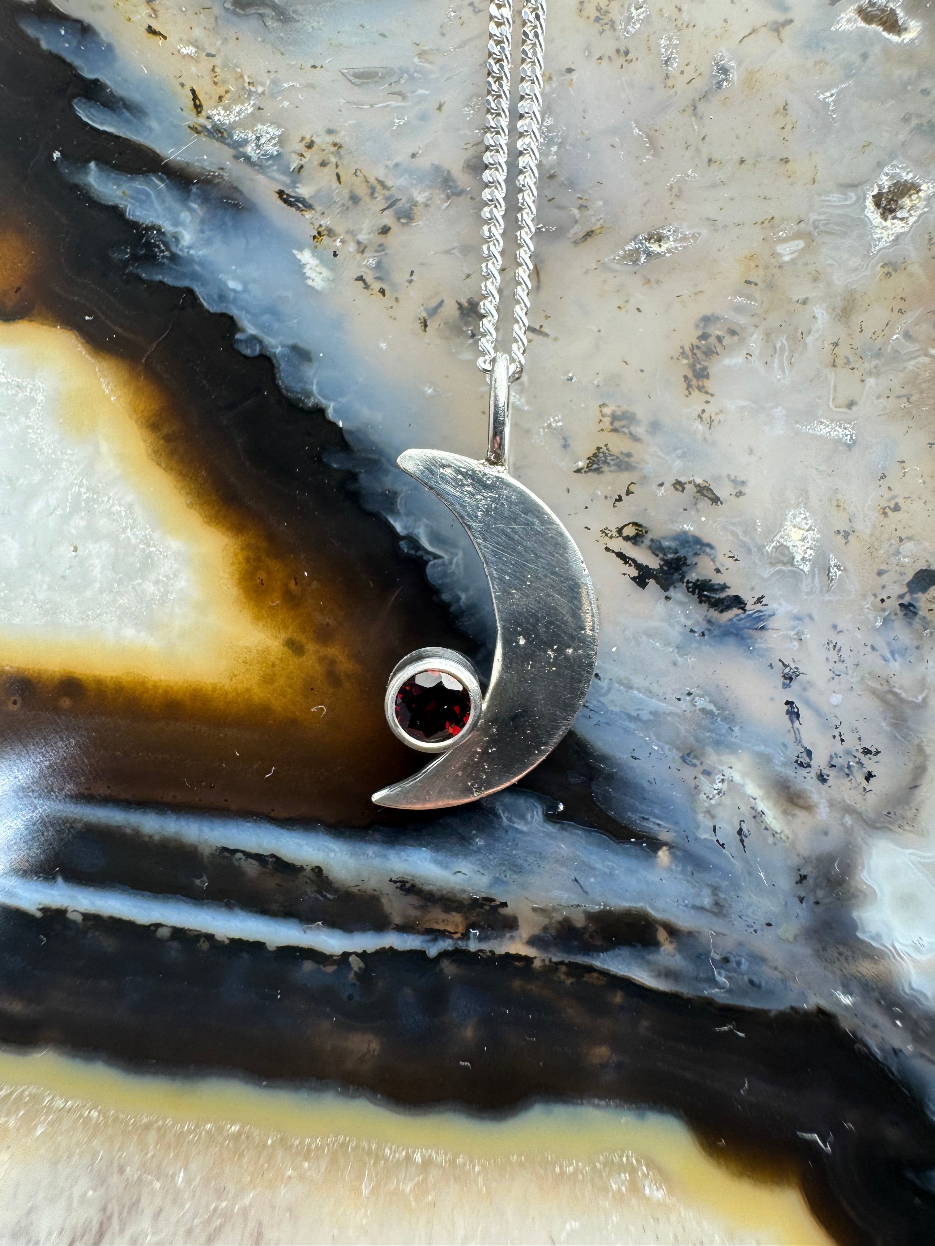 Garnet Moon Sterling Pendant