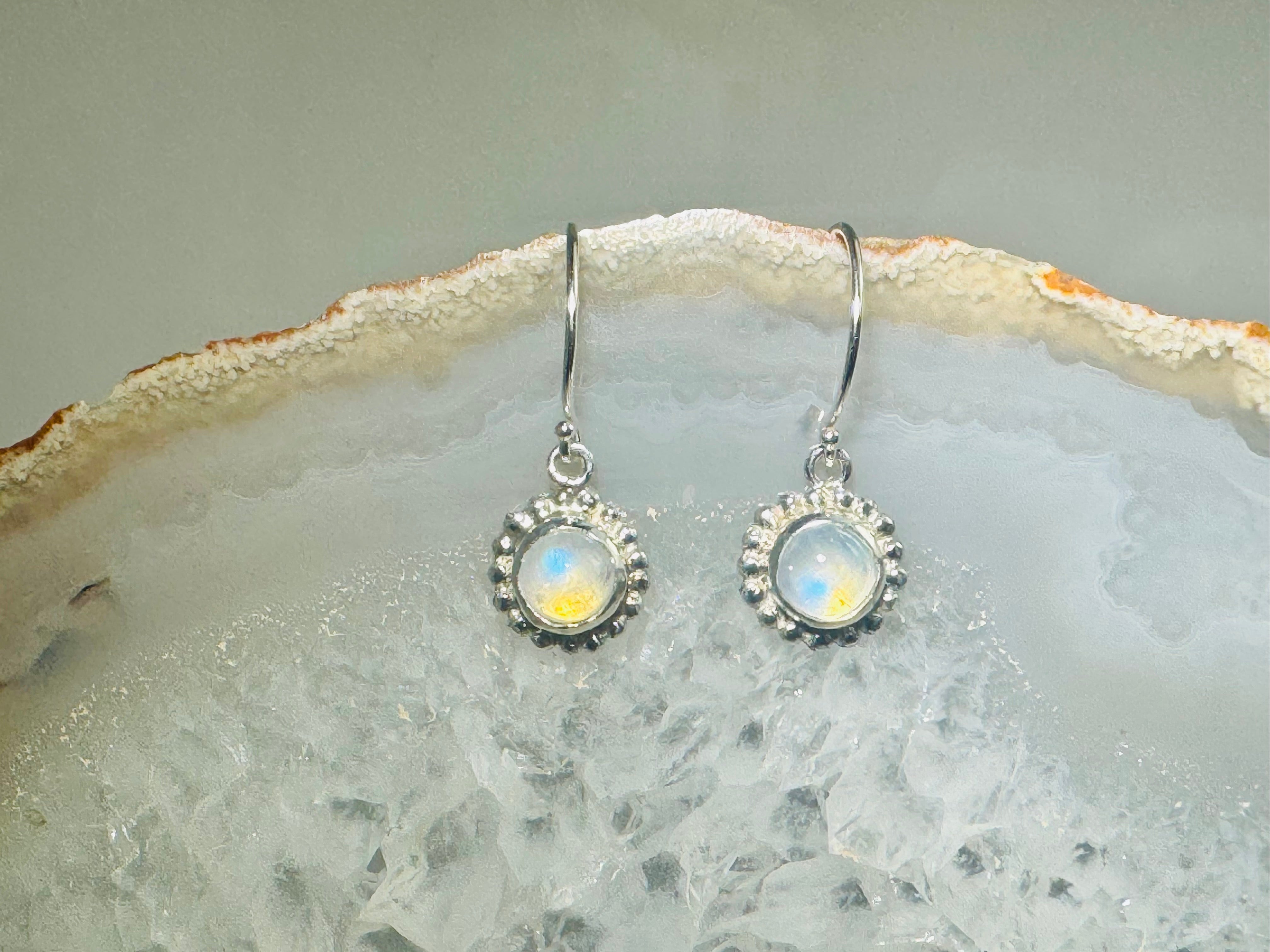 Moonstone Beaded Bezel Sterling Dangles