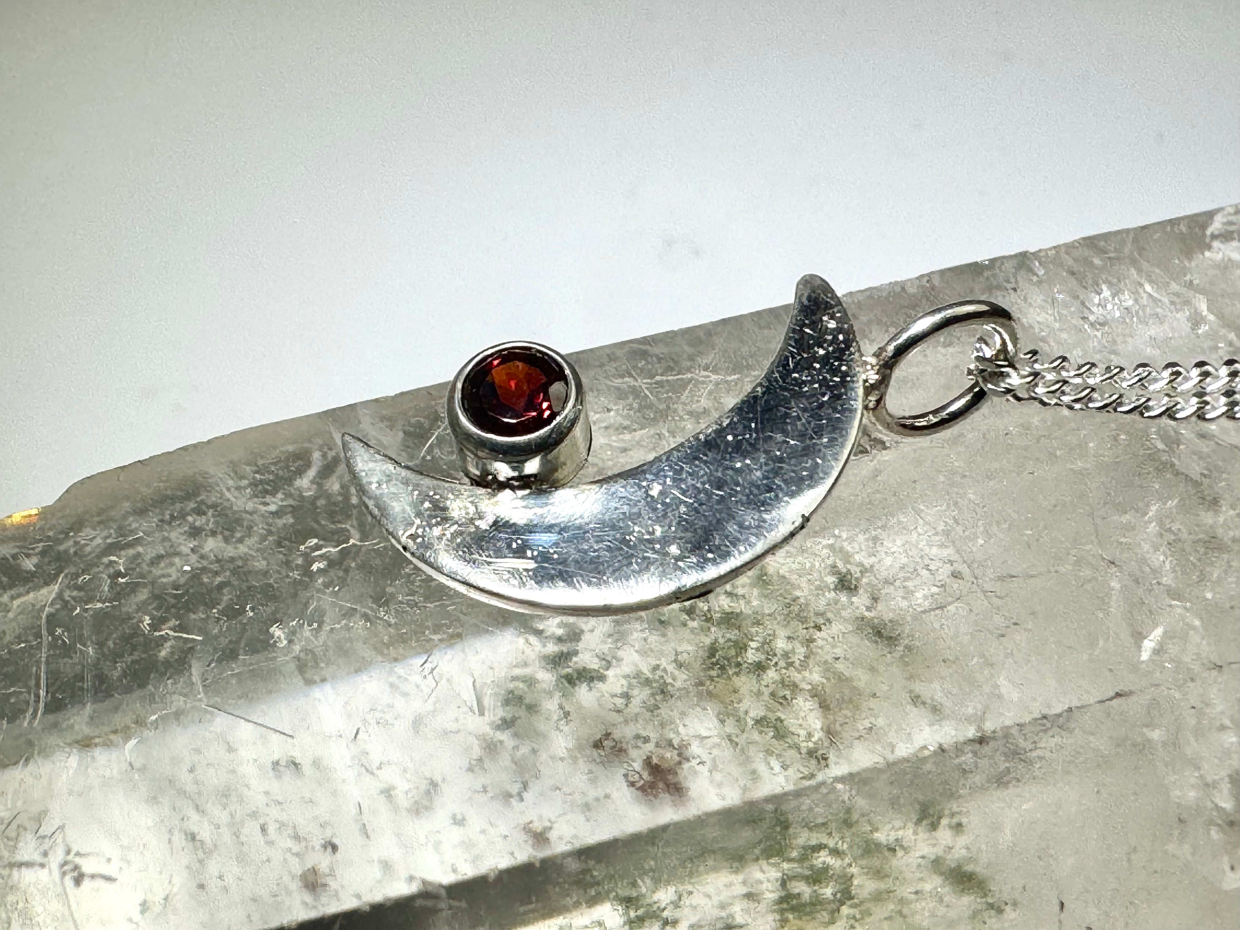 Garnet Moon Sterling Pendant